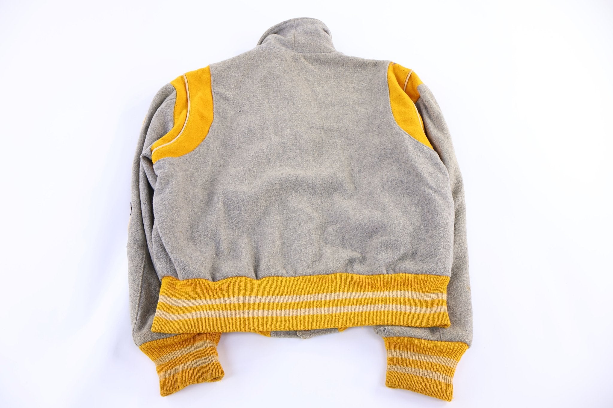 60's Yellow & Grey Varsity Letterman Jacket - Jacket - Thrifted Threads
