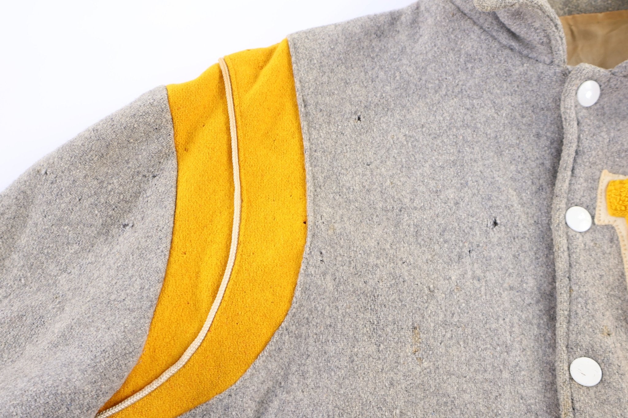 60's Yellow & Grey Varsity Letterman Jacket - Jacket - Thrifted Threads