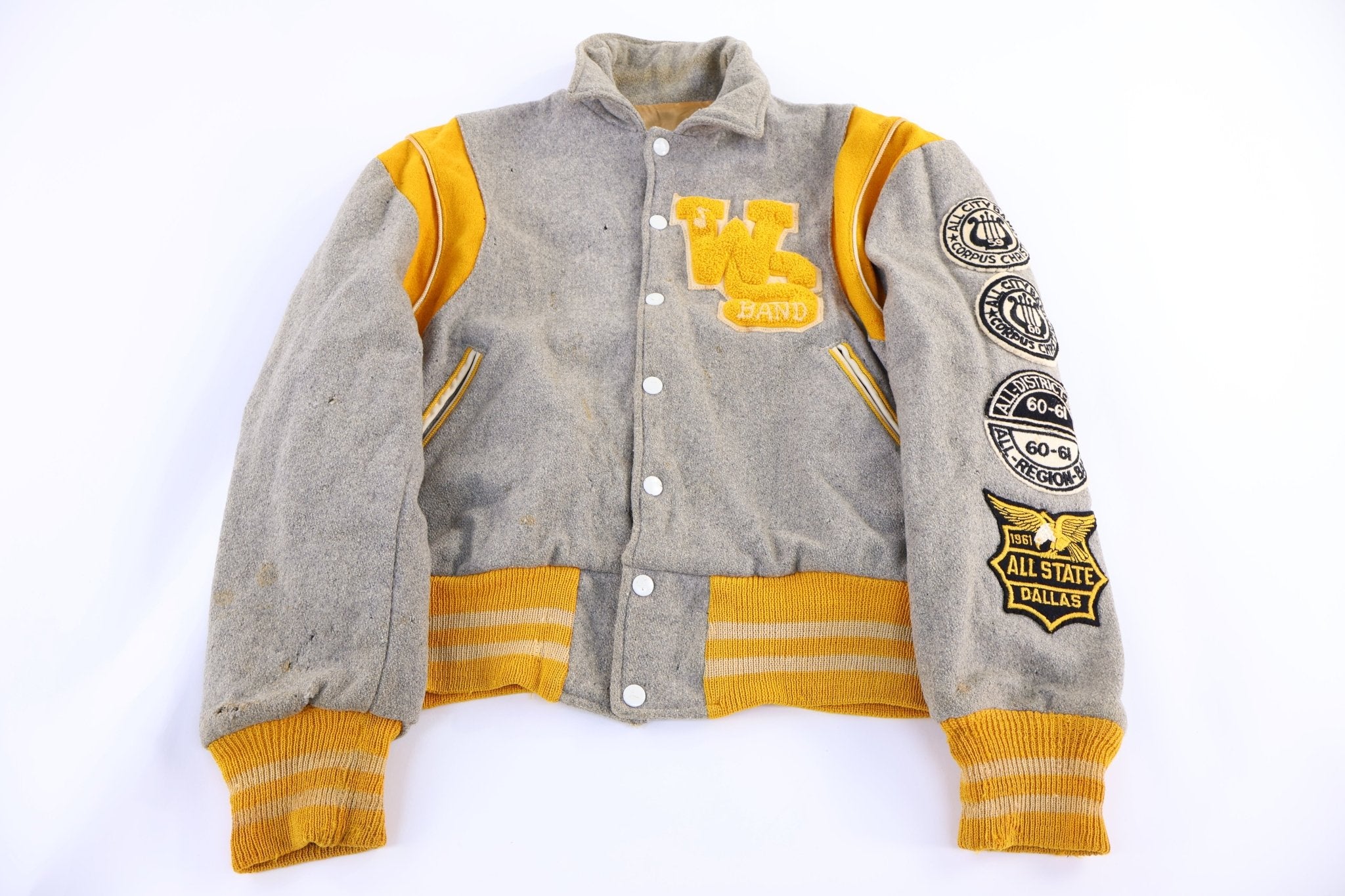 60's Yellow & Grey Varsity Letterman Jacket - Jacket - Thrifted Threads