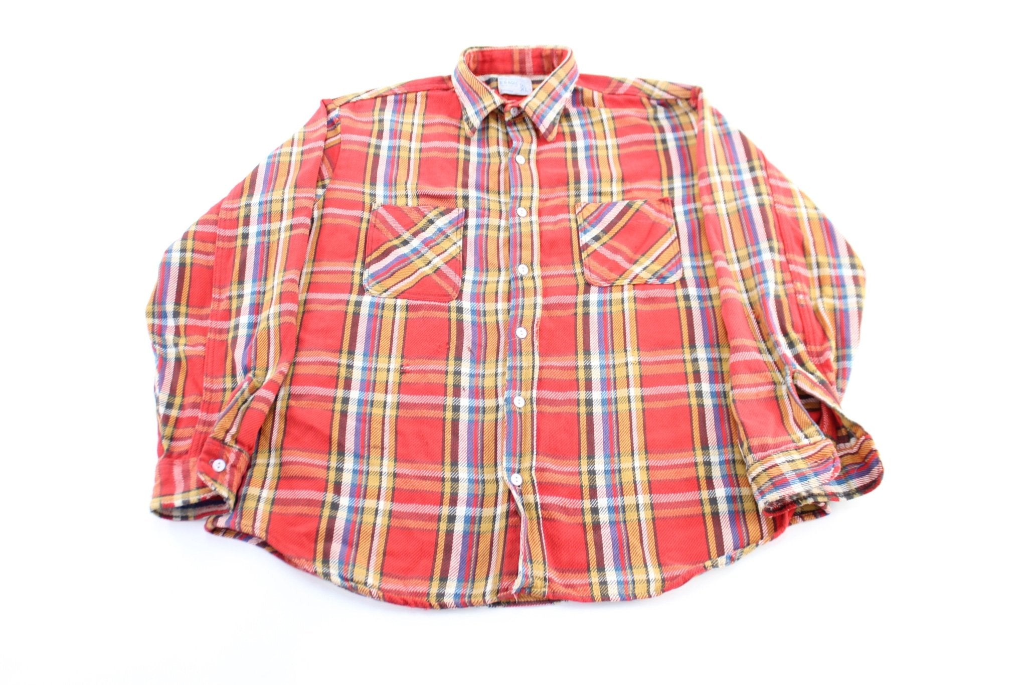 70's Big Mac Red & Yellow Plaid LS Button Down - ThriftedThreads.com