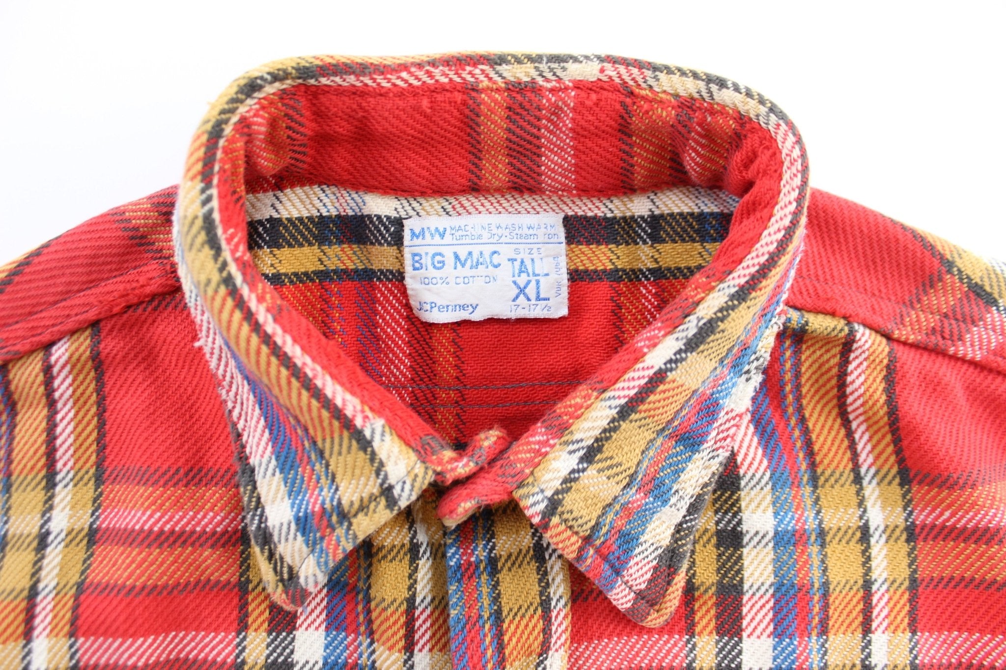 70's Big Mac Red & Yellow Plaid LS Button Down - ThriftedThreads.com