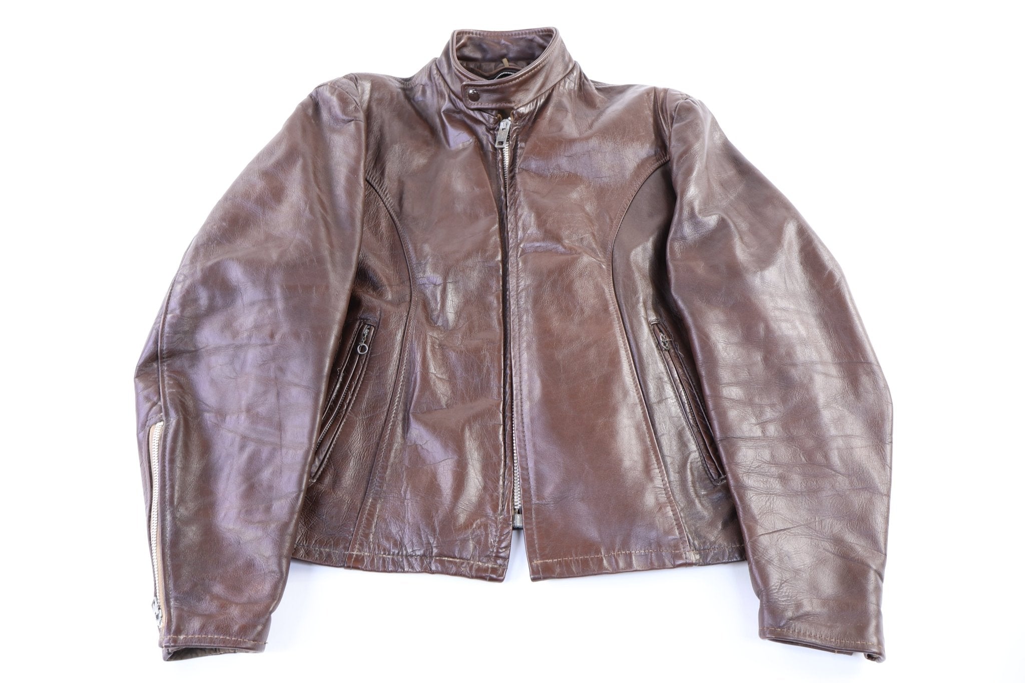 70's Brown Leather Biker Jacket - Jacket - Thrifted Threads