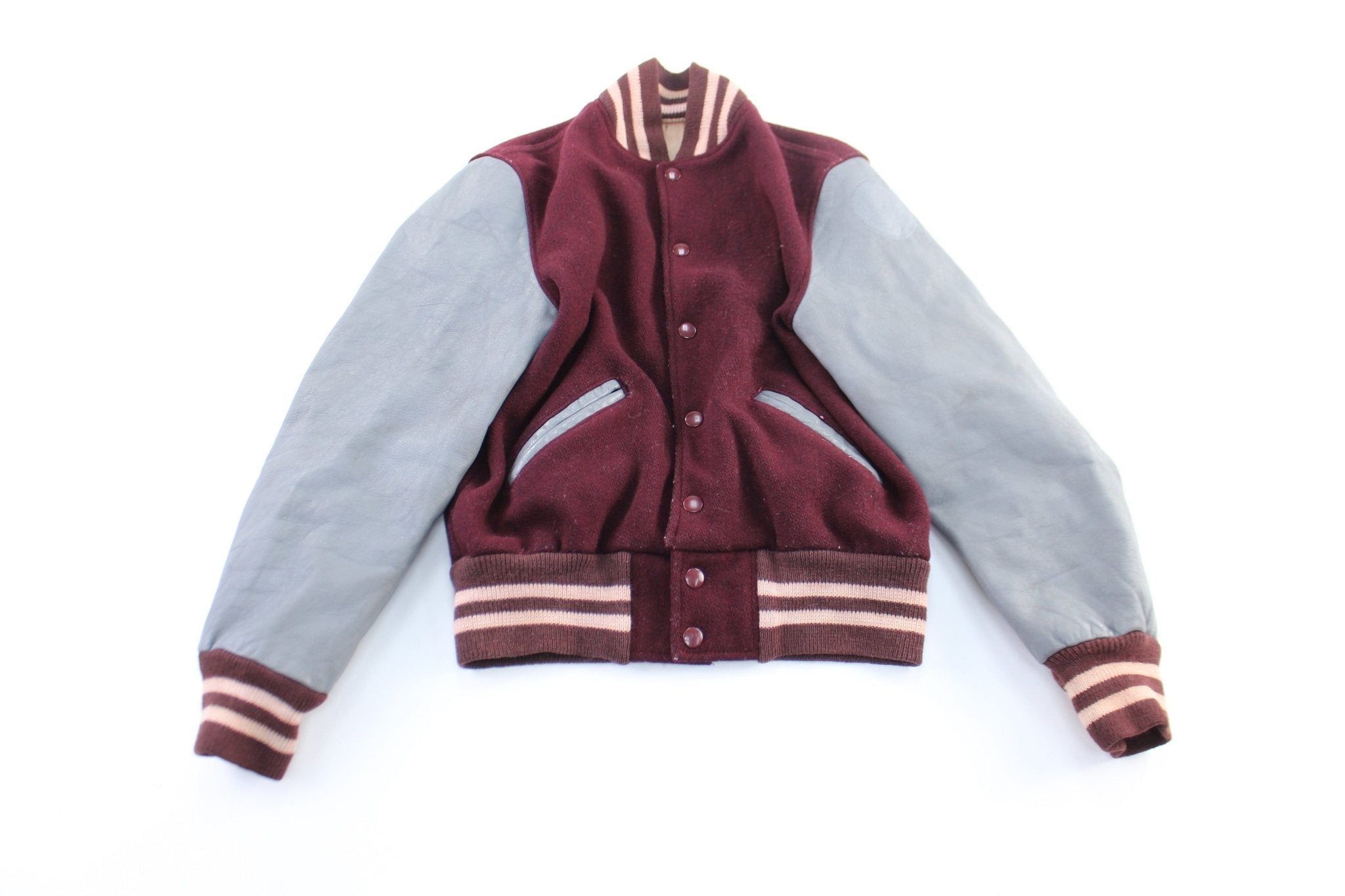 70's Howe's Burgundy & Grey Varsity Jacket - Jacket - Thrifted Threads