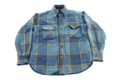 70's Kings Crown Blue & Yellow Plaid LS Button Up - ThriftedThreads.com