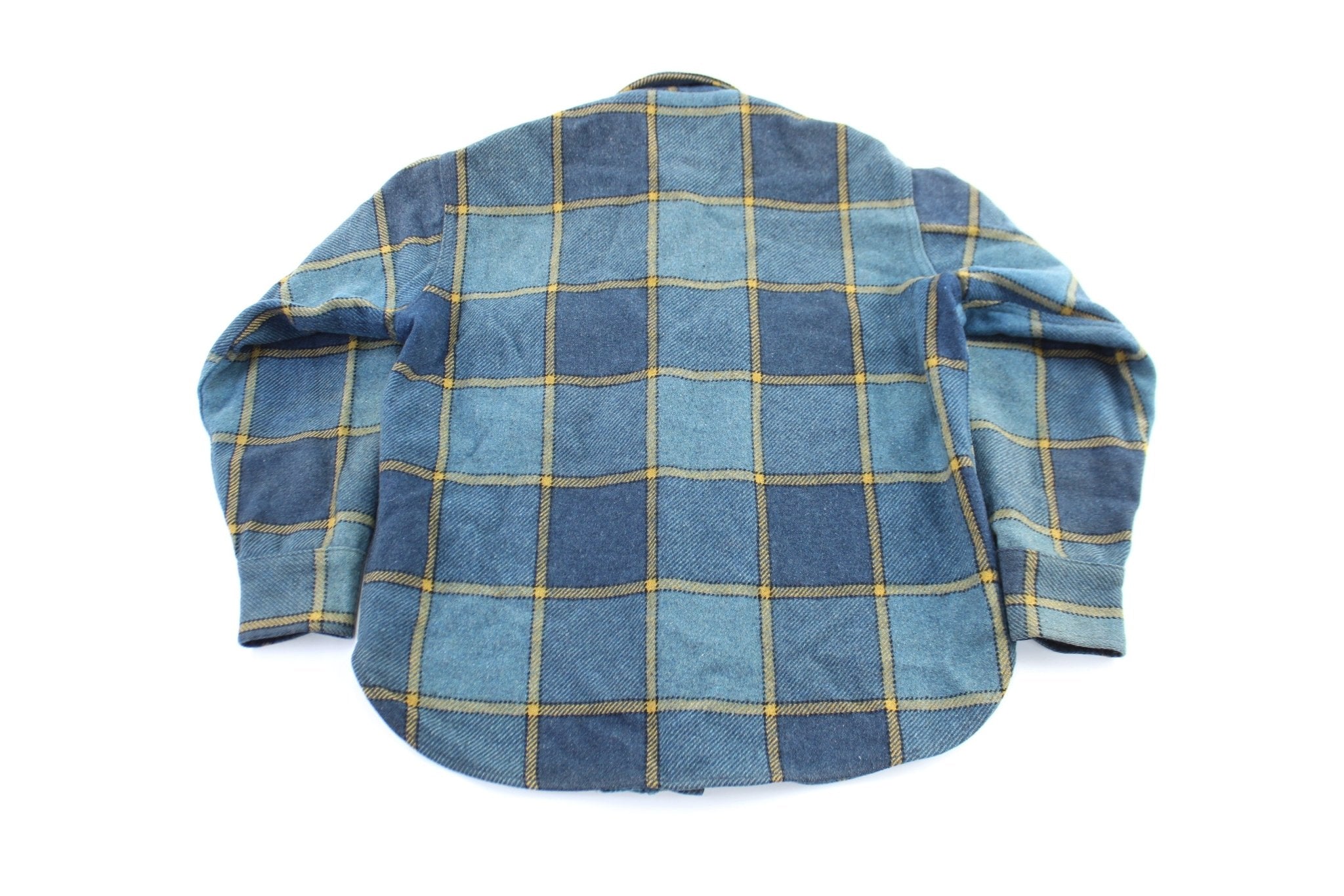 70's Kings Crown Blue & Yellow Plaid LS Button Up - ThriftedThreads.com