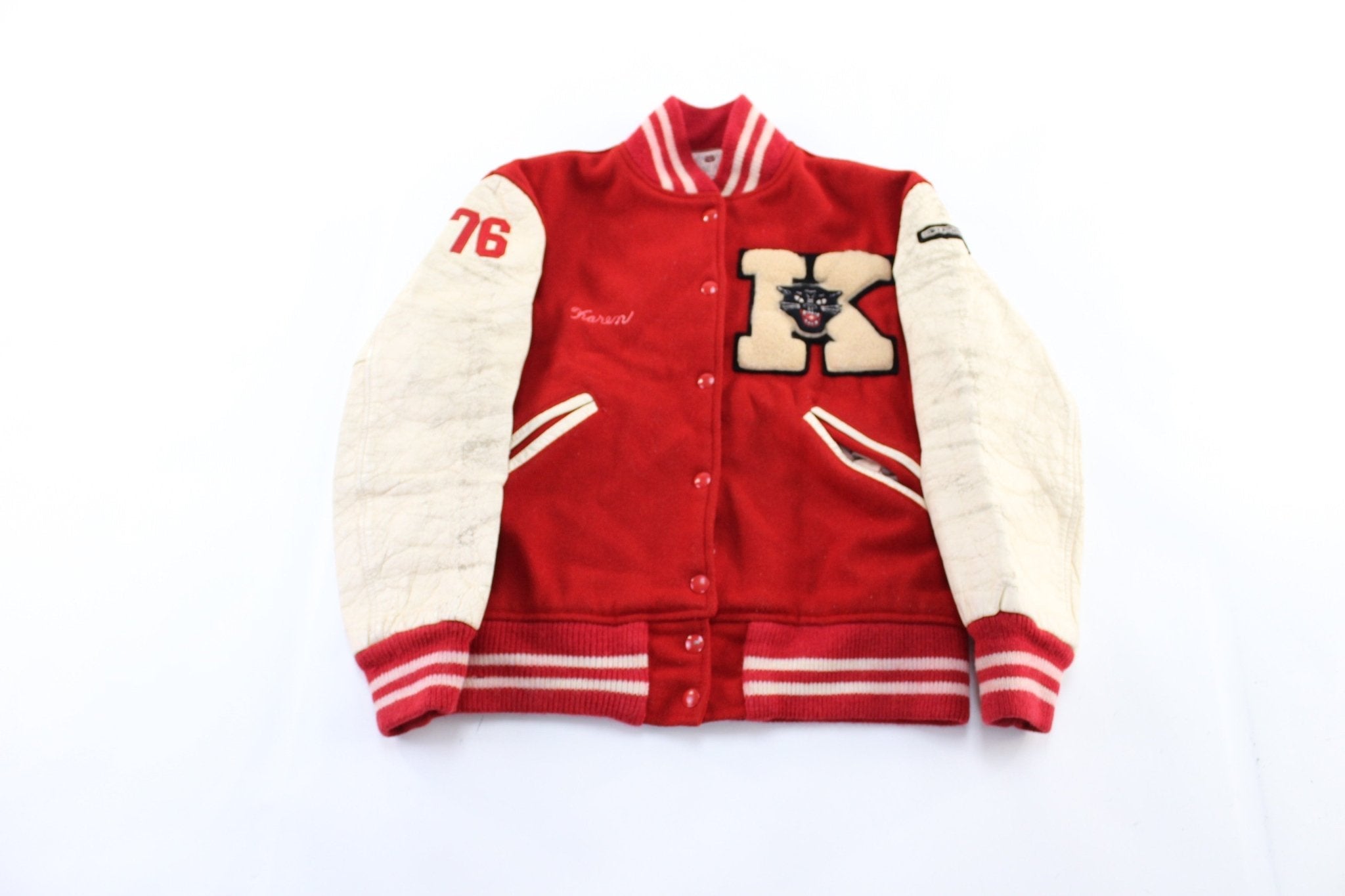 70's Kittanning Band Red & White Letterman Varsity Jacket - Jacket - Thrifted Threads