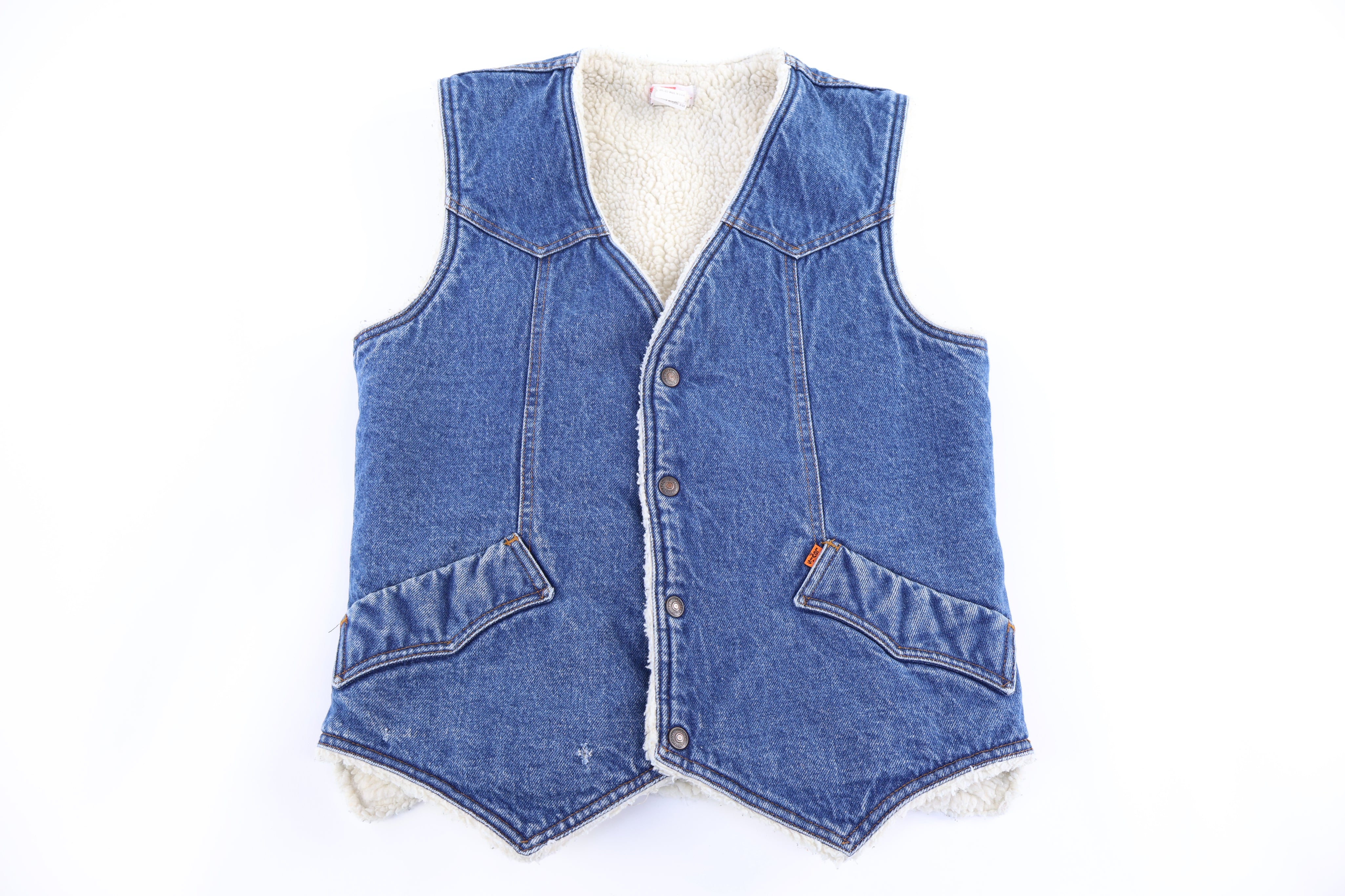 70's Levi's Dark Wash Sherpa Lined Vest - Pants/Shorts - Thrifted Threads