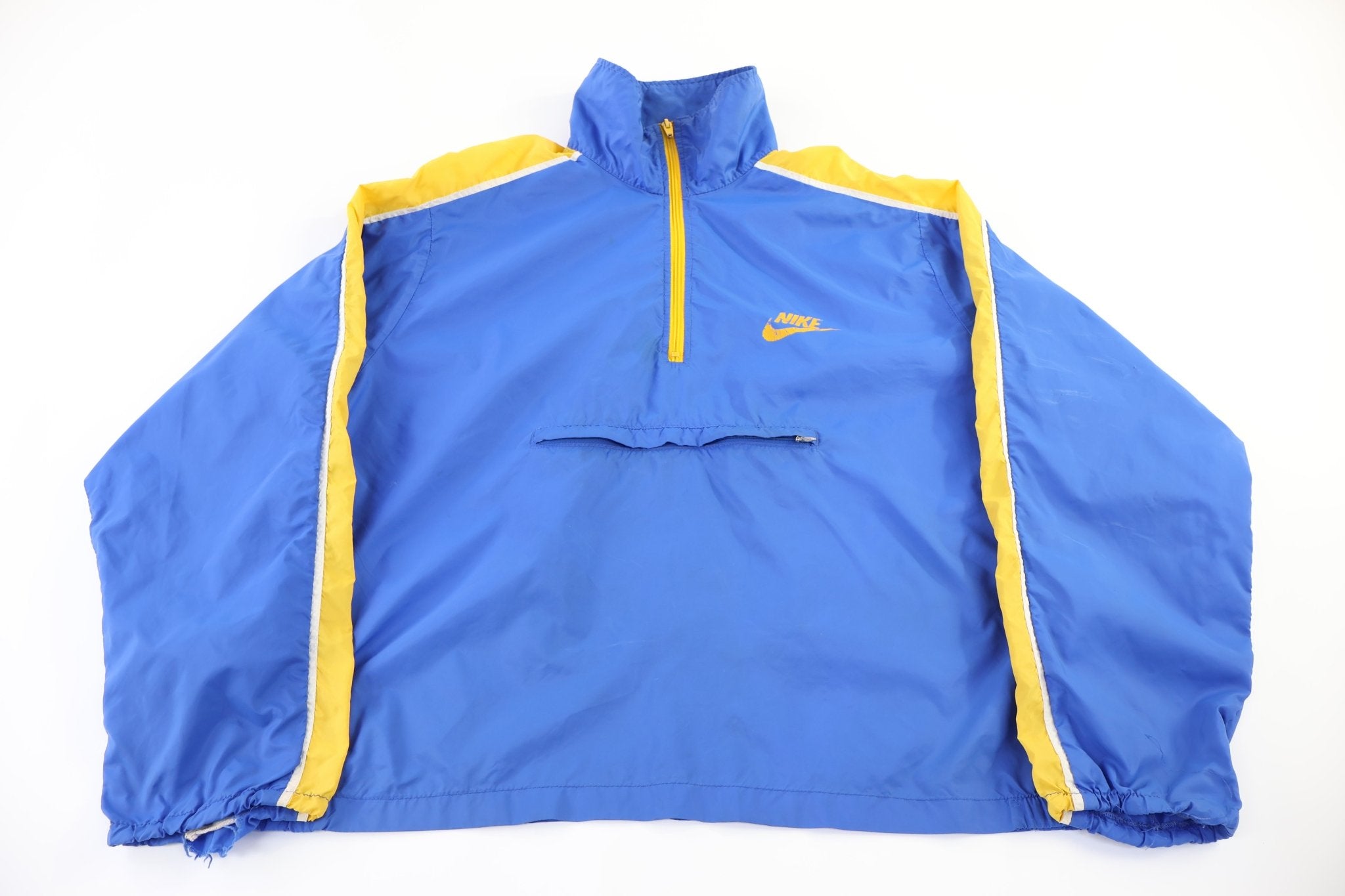 70's Nike Embroidered Logo Yellow & Blue Windbreaker - Jacket - Thrifted Threads