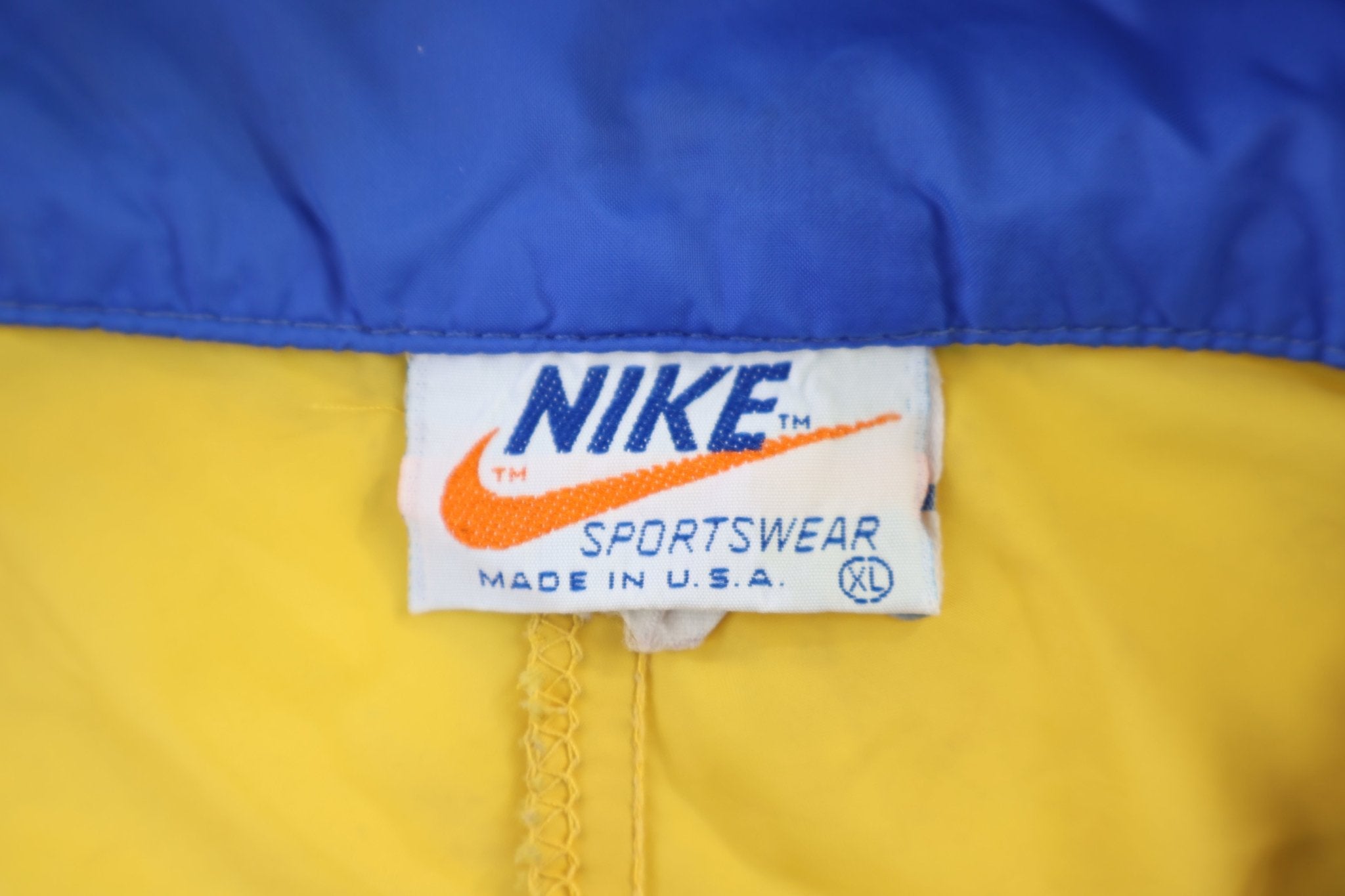70's Nike Embroidered Logo Yellow & Blue Windbreaker - Jacket - Thrifted Threads