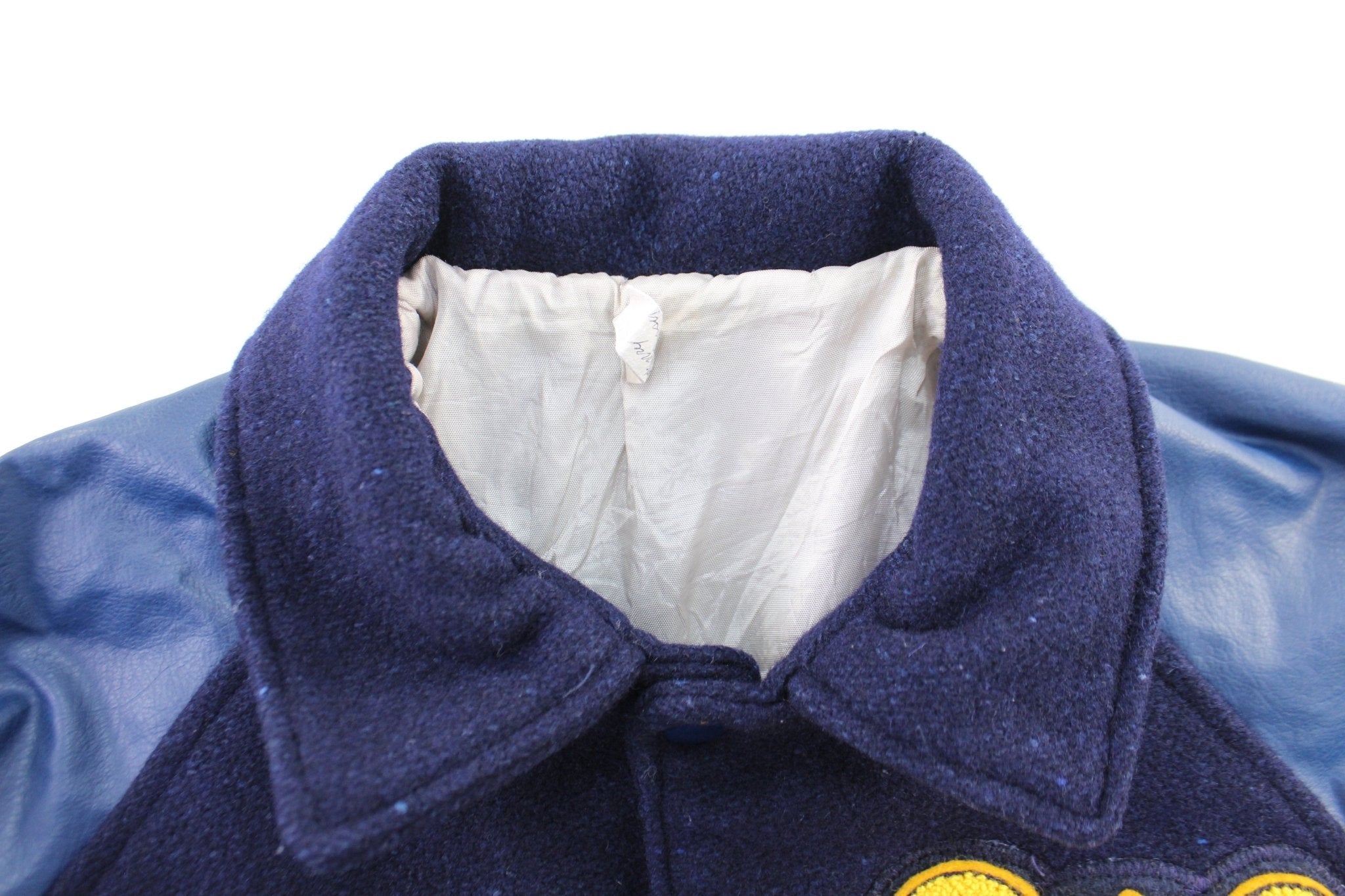 70's QTR Master Blue & Yellow Leather Varsity Band Jacket - Jacket - Thrifted Threads