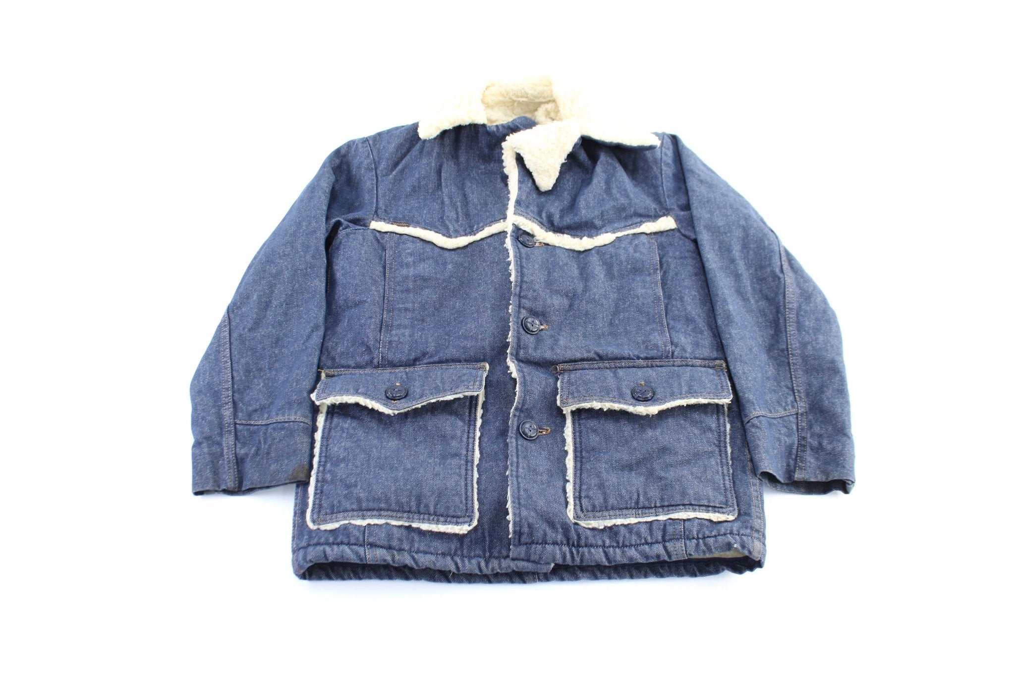 70's Roebucks Sherpa Lined Denim Trucker Jacket - Jacket - Thrifted Threads