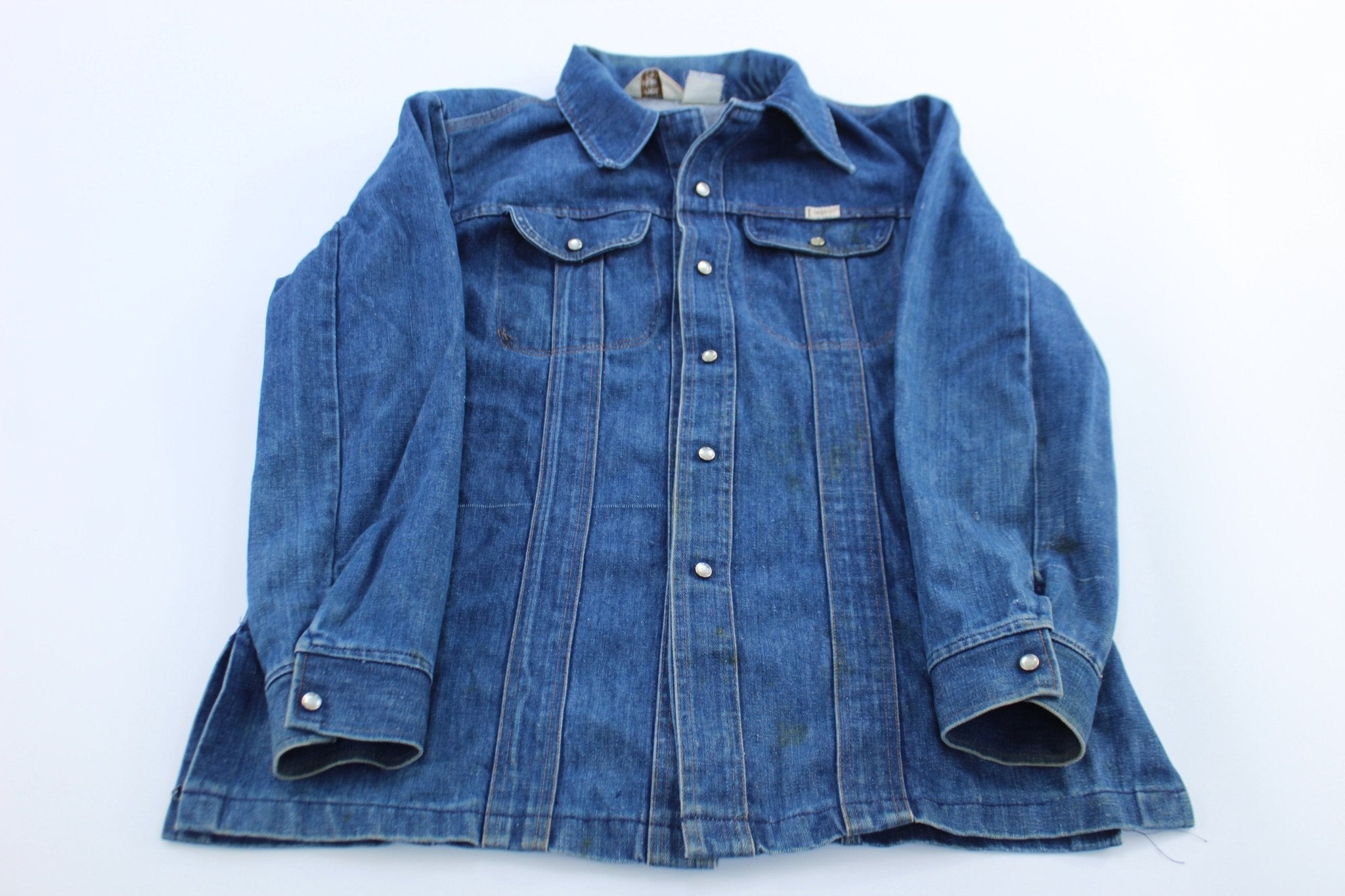70's Sedgefield Do Nothing Denim Pearl Snap LS Button Up - ThriftedThreads.com