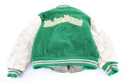 70's Univeristy of Notre Dame White & Green Full Zip Varsity Jacket - Jacket - Thrifted Threads