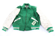 70's Univeristy of Notre Dame White & Green Full Zip Varsity Jacket - Jacket - Thrifted Threads