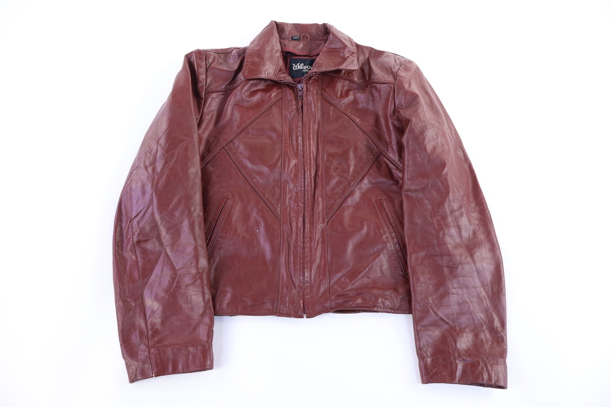 70's Wilsons Red Full Zip Leather Jacket - Jacket - Thrifted Threads