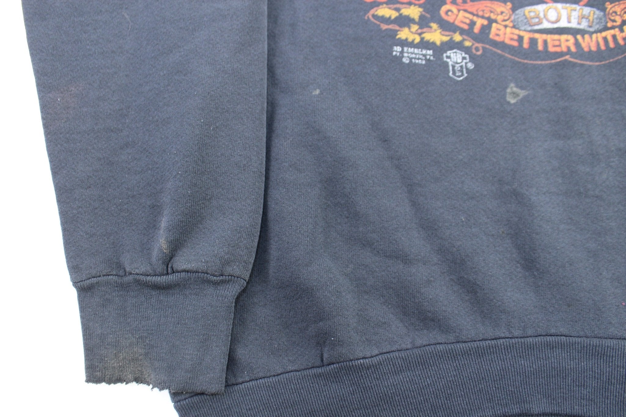 80's 3D Harley's And Whiskey Get Better With Age Sweatshirt - ThriftedThreads.com