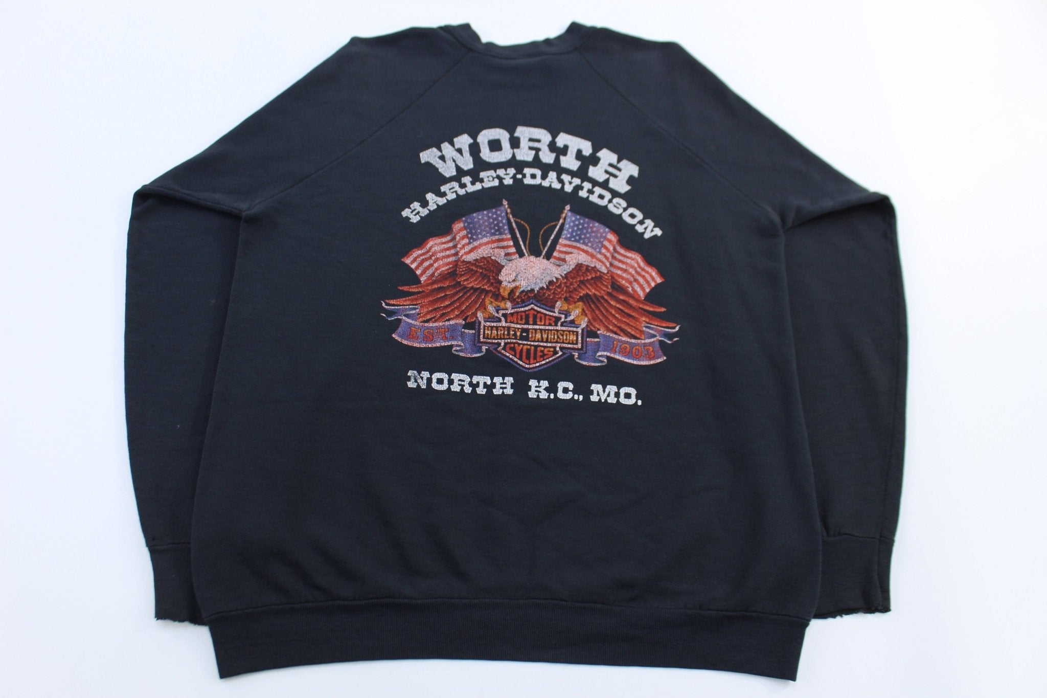 80's 3D Harley's And Whiskey Get Better With Age Sweatshirt - ThriftedThreads.com
