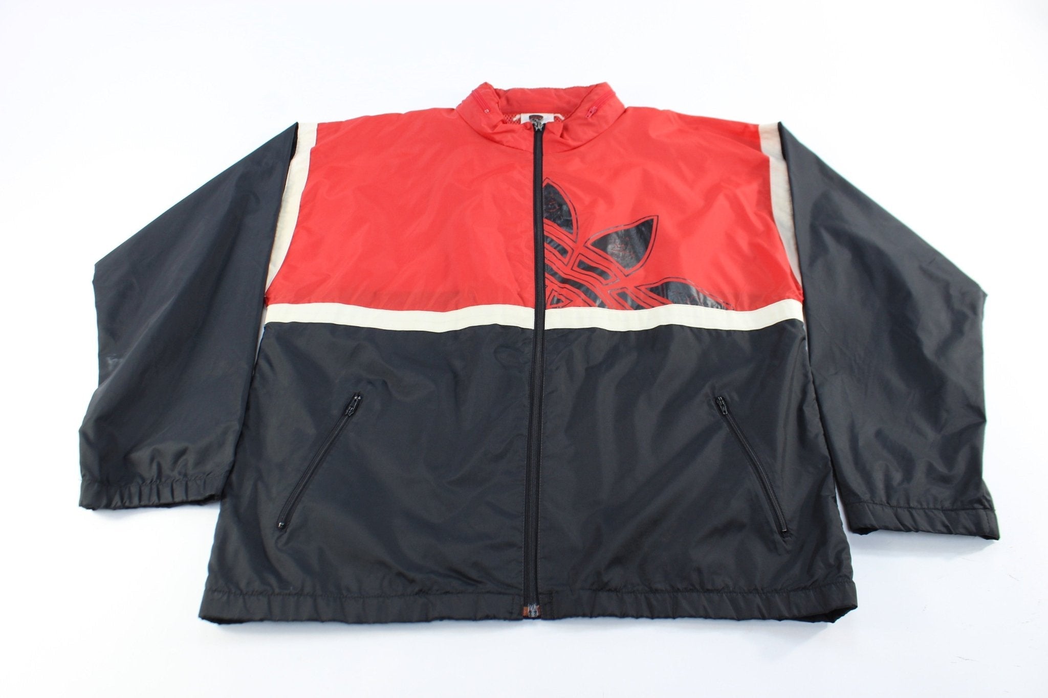 80's Adidas Black, Red, & White Zip Up Jacket - Jackets - Thrifted Threads