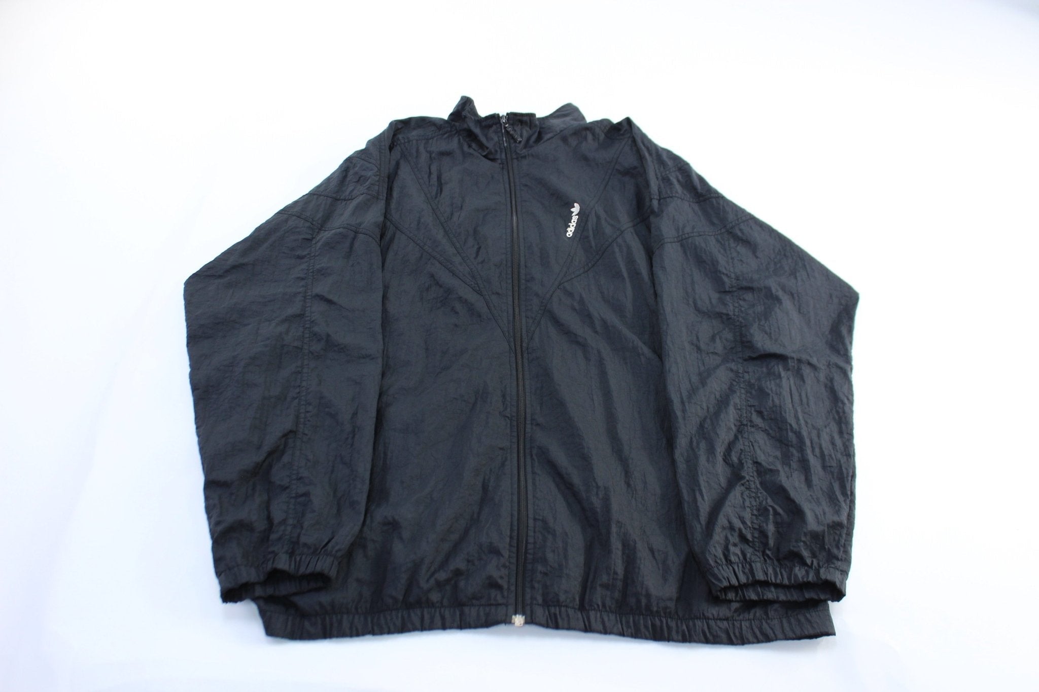 80's Adidas Embroidered Logo Black Windbreaker Jackett - Jacket - Thrifted Threads
