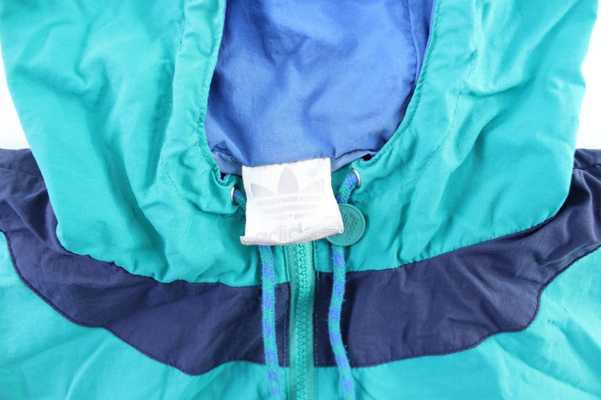 80's Adidas Embroidered Logo Blue, Navy Blue, & Turquoise Pullover Jacket - Jacket - Thrifted Threads