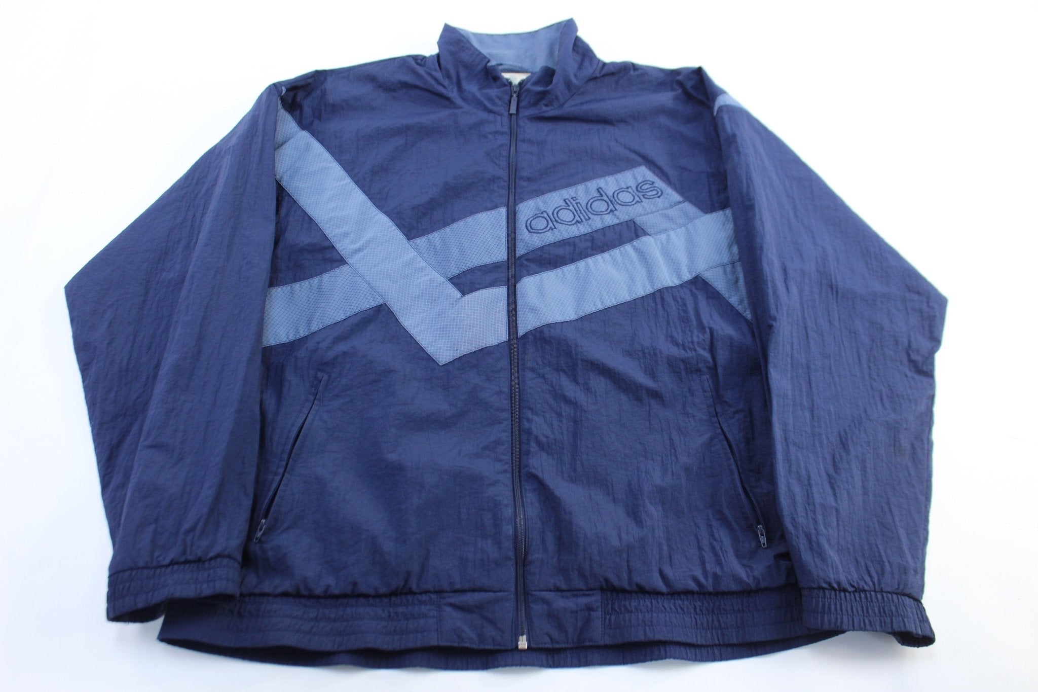 80's Adidas Embroidered Logo Blue Zip Up Jacket - Jacket - Thrifted Threads