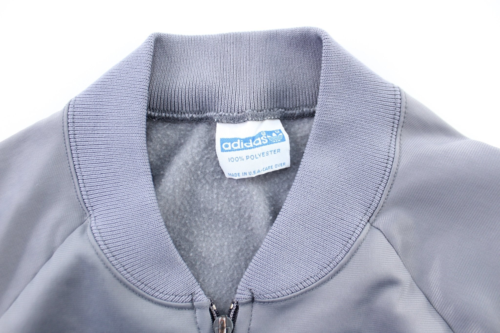 80's Adidas Embroidered Logo Grey & Blue Zip Up Jacket - ThriftedThreads.com