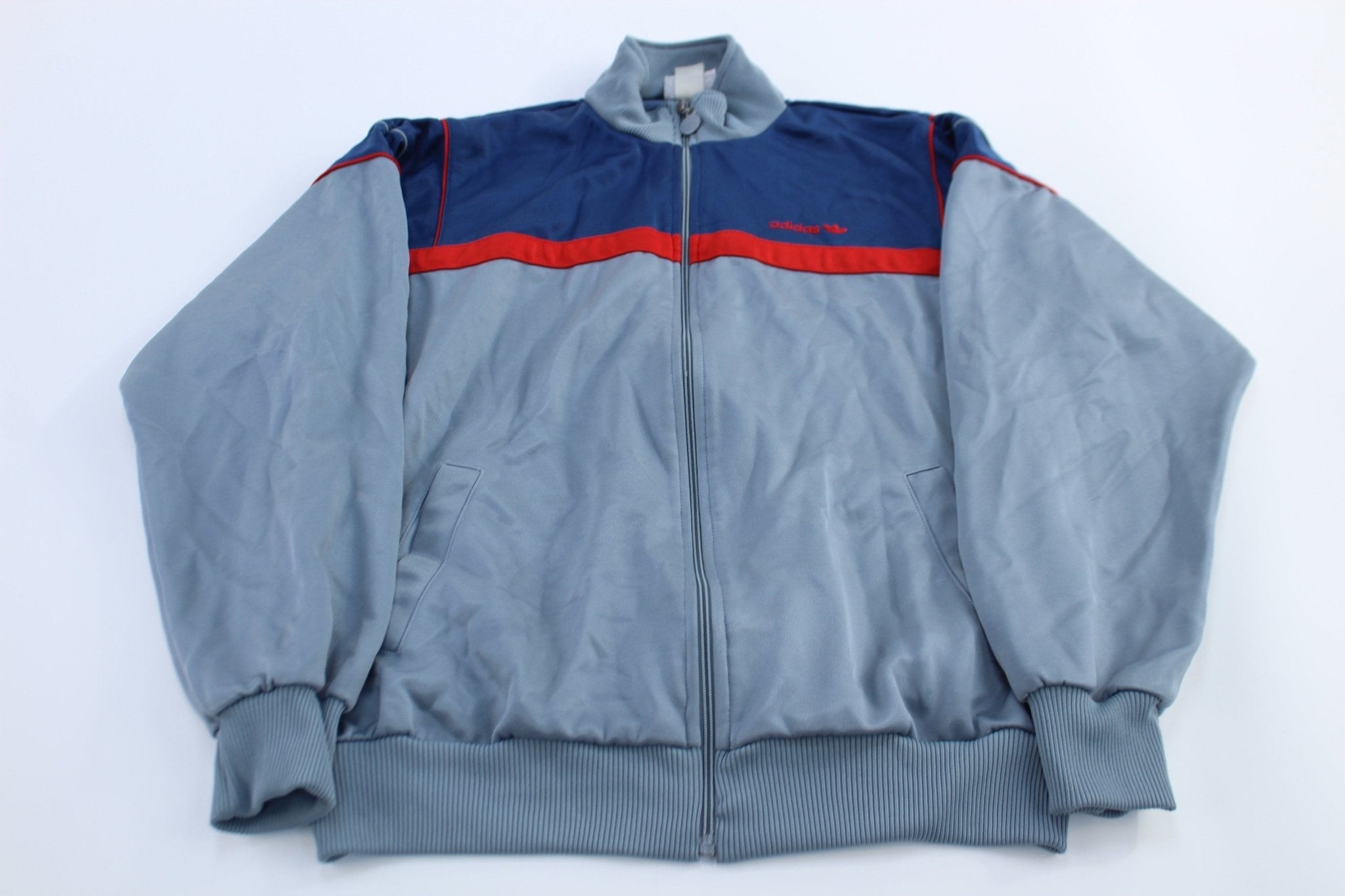 80's Adidas Embroidered Logo Red, Blue, & Grey Track Jacket - Jackets - Thrifted Threads