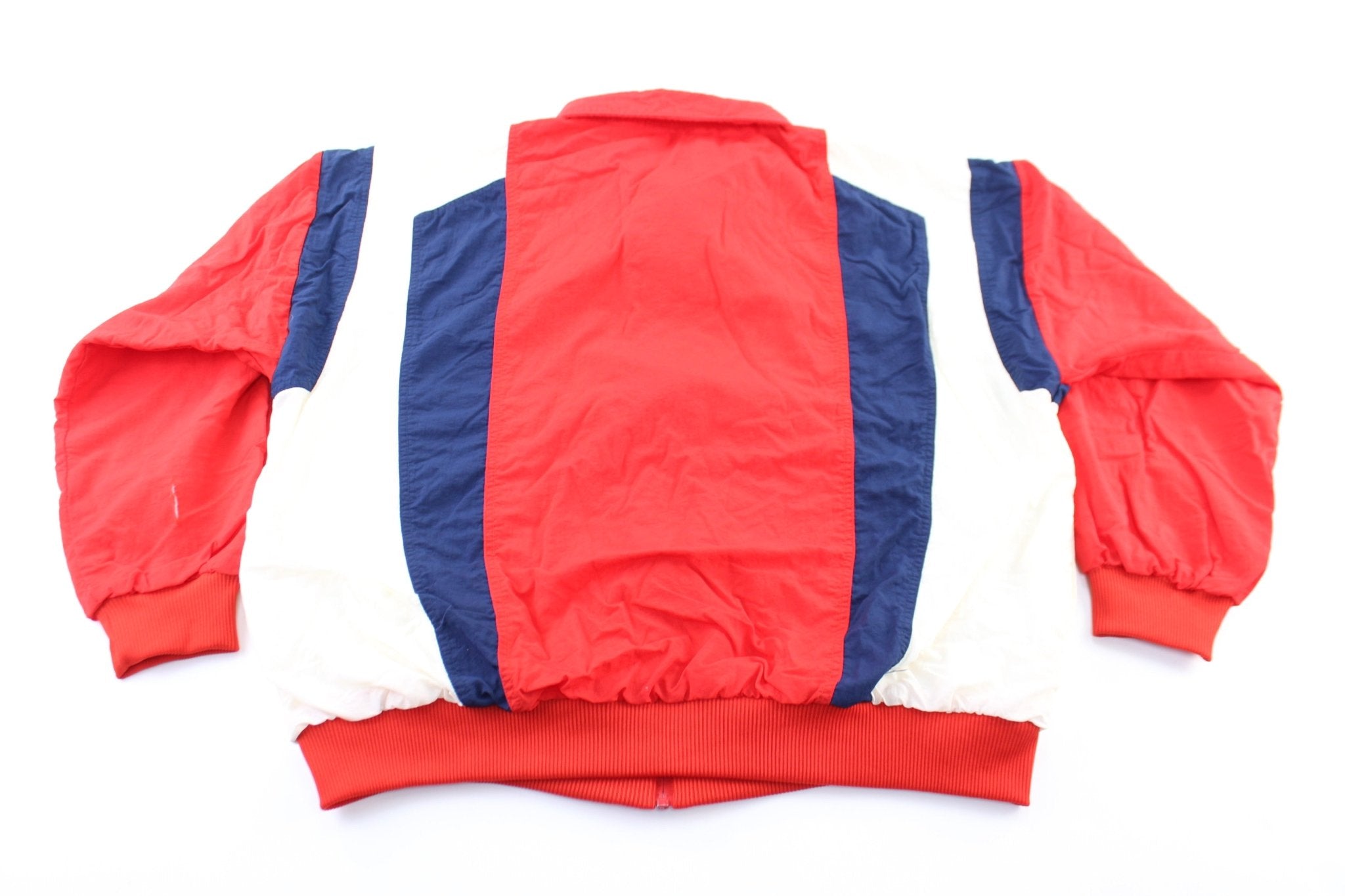 80's Adidas Embroidered Logo Red, Blue, & White Zip Up Jacket - ThriftedThreads.com