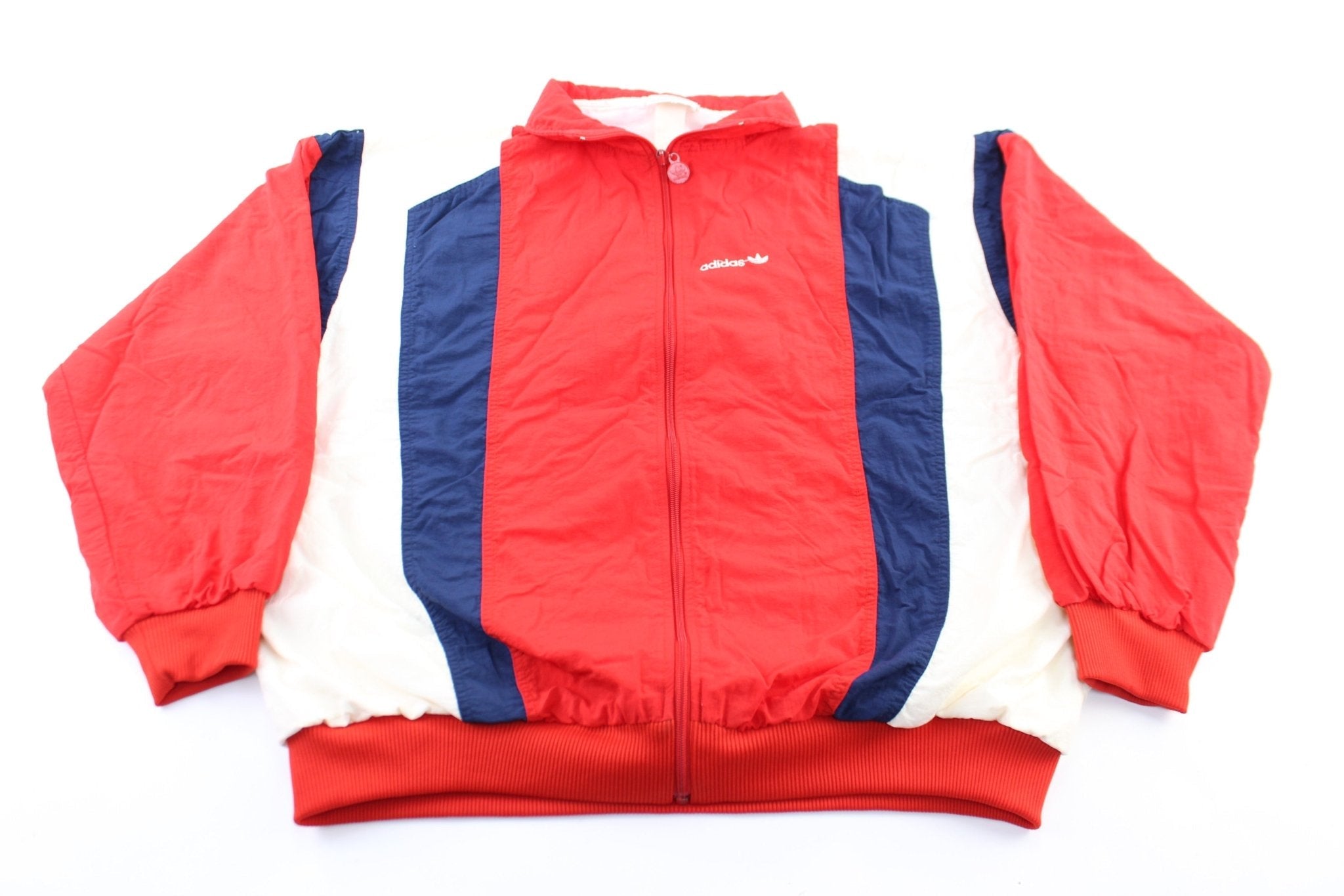 80's Adidas Embroidered Logo Red, Blue, & White Zip Up Jacket - Jacket - Thrifted Threads