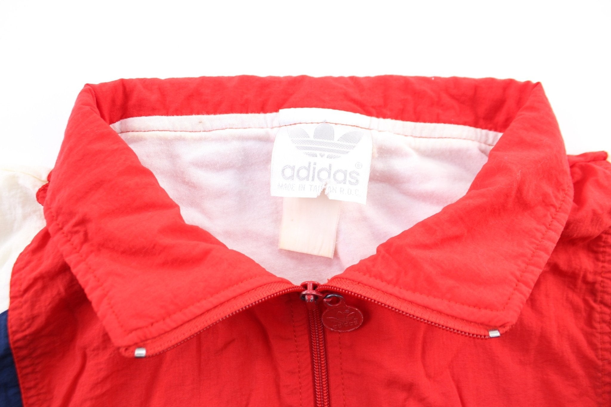 80's Adidas Embroidered Logo Red, Blue, & White Zip Up Jacket - Jacket - Thrifted Threads