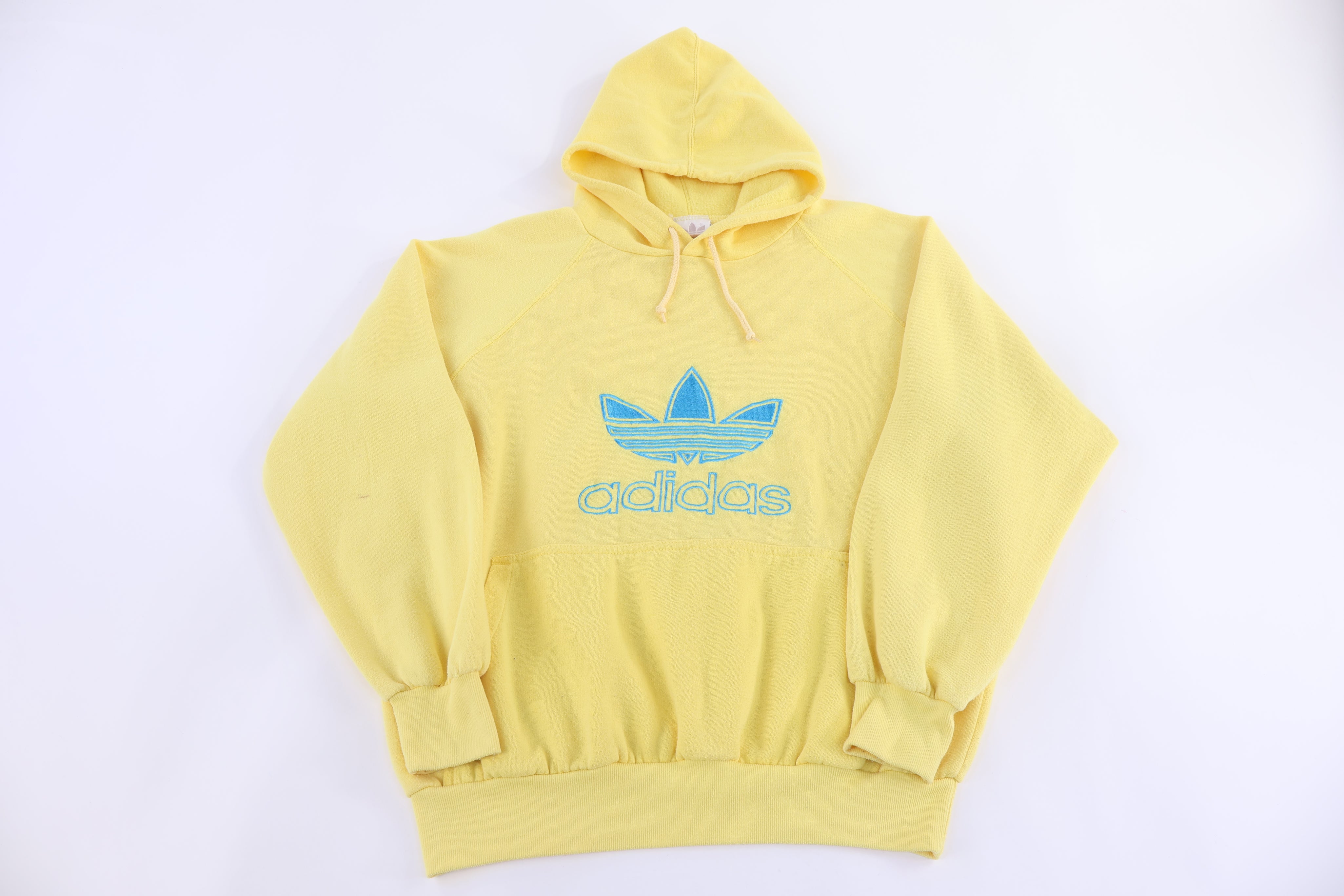 80's Adidas Graphic Logo Yellow Pullover Hoodie - Sweatshirt - Thrifted Threads