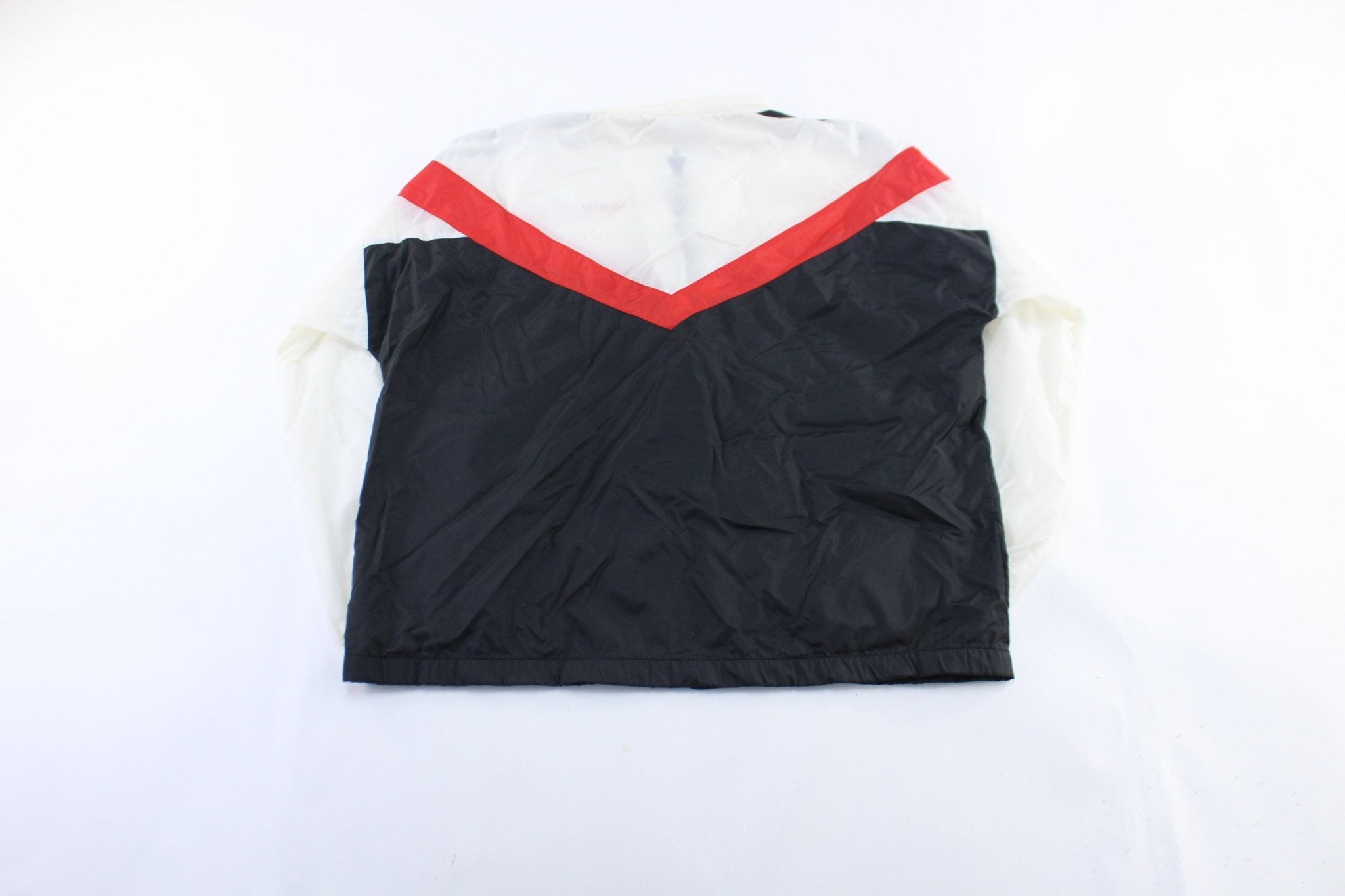 80's Adidas Logo Red, Black, & White Striped Zip Up Jacket - ThriftedThreads.com