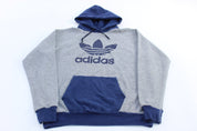 80's Adidas Trefoil Logo Blue & Grey Pullover Hoodie - ThriftedThreads.com
