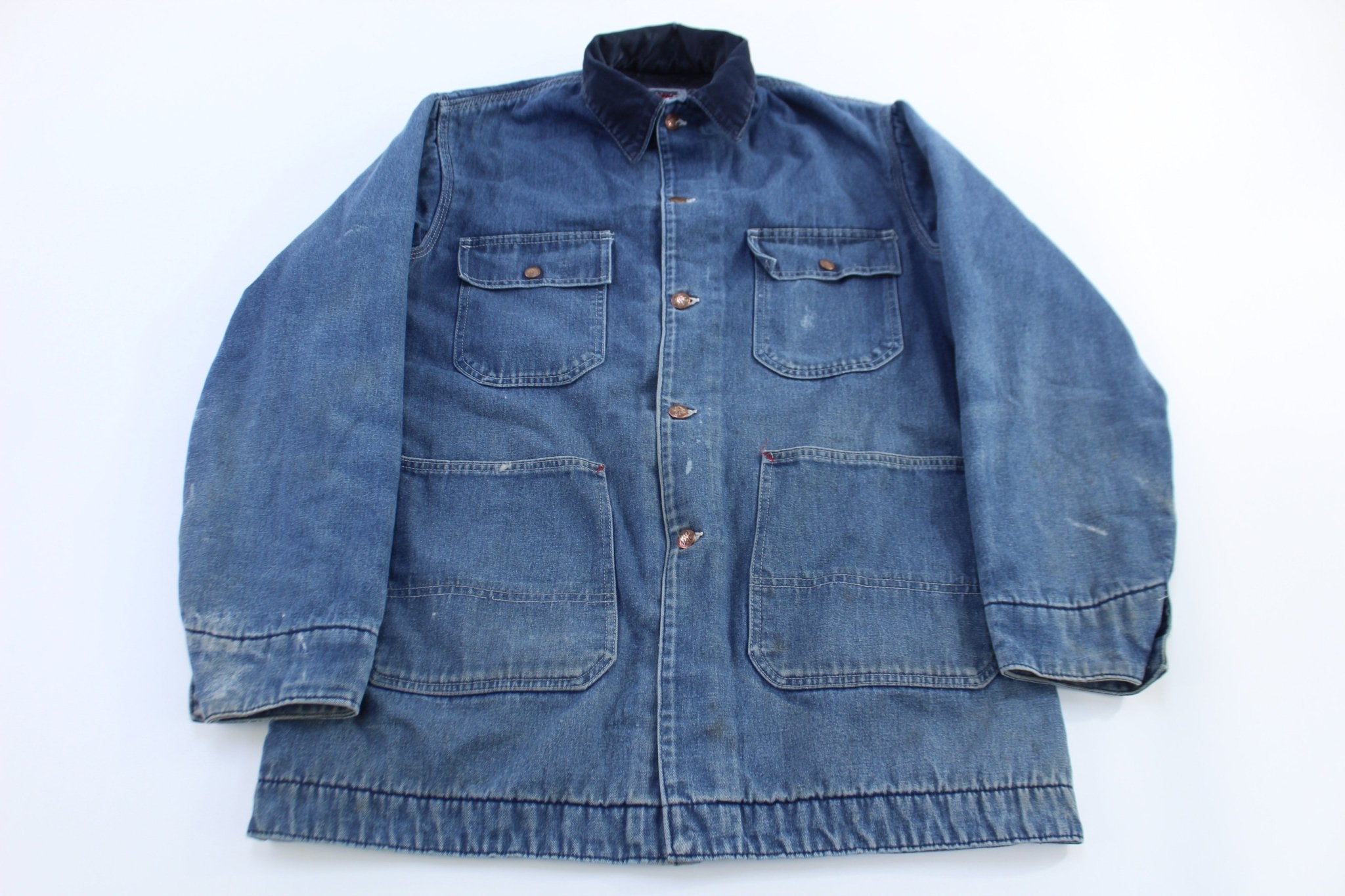 80's Big Mac Dark Wash Blanket Lined Chore Jacket - ThriftedThreads.com