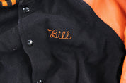80's Black & Orange Varsity Letterman Jacket - Jacket - Thrifted Threads