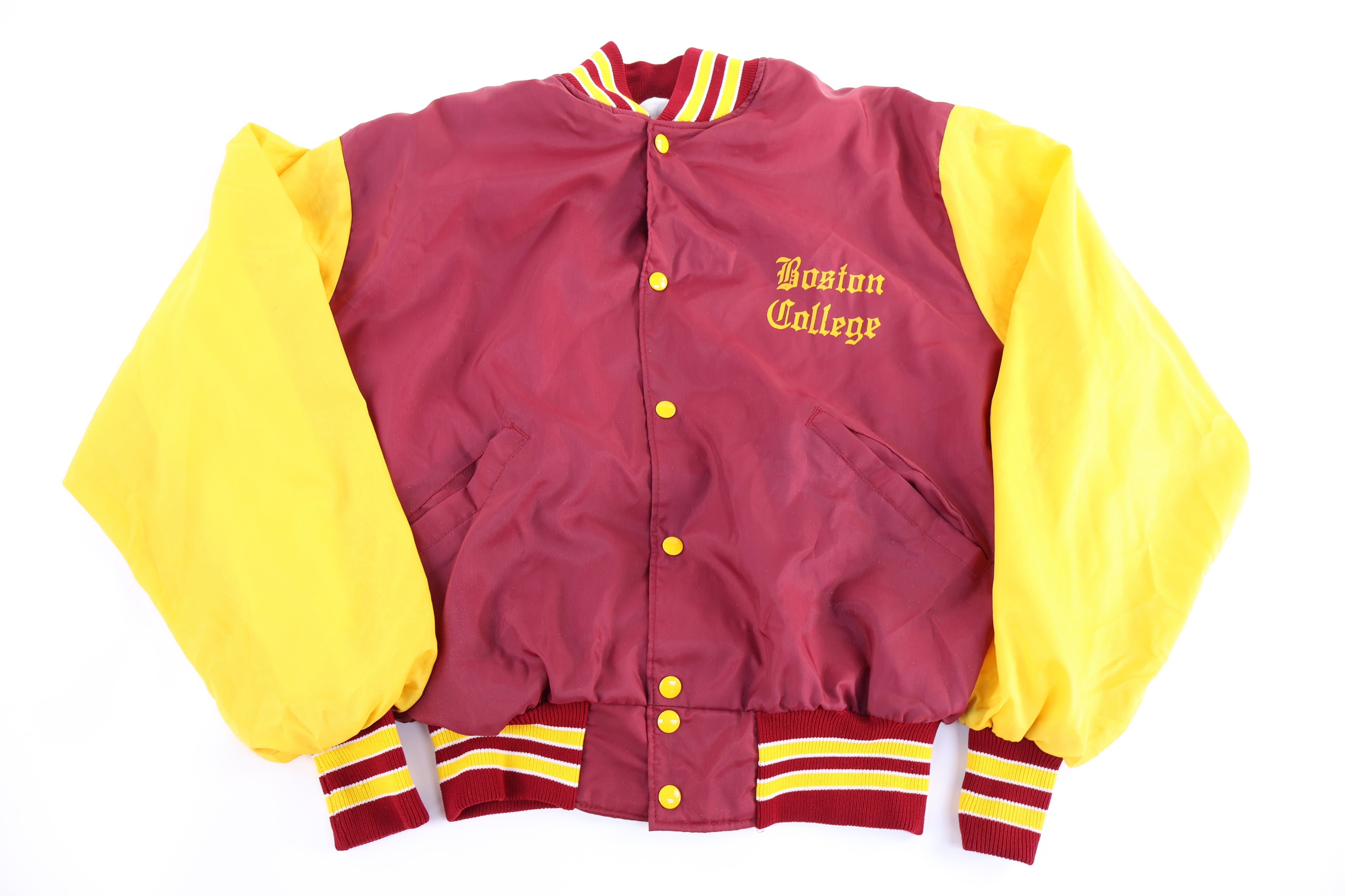 80's Boston College Maroon & Yellow Bomber Jacket - Jacket - Thrifted Threads