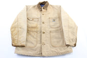 80's Carhartt Logo Patch Tan Blanket Lined Chore Jacket - ThriftedThreads.com