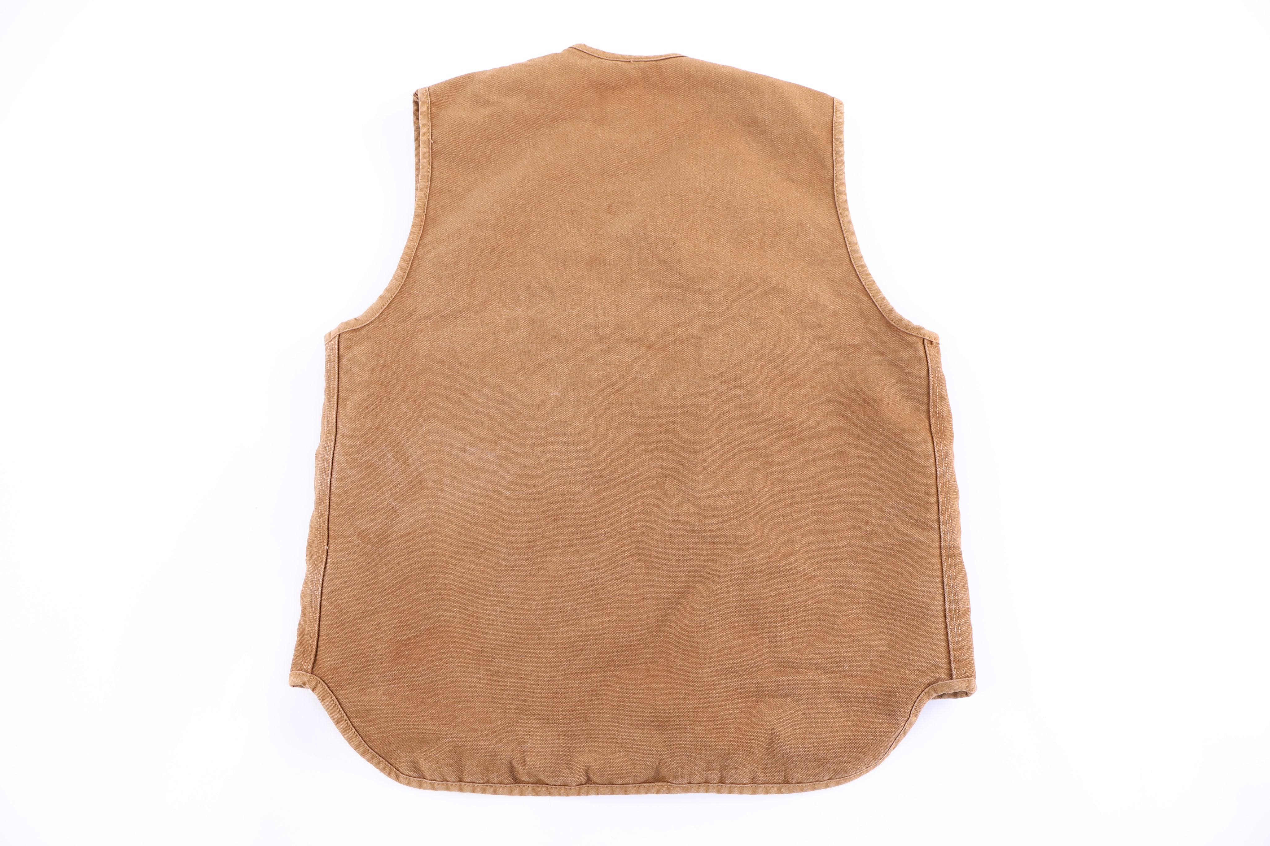 80's Carhartt Logo Patch Tan Full Zip Vest - Vest - Thrifted Threads
