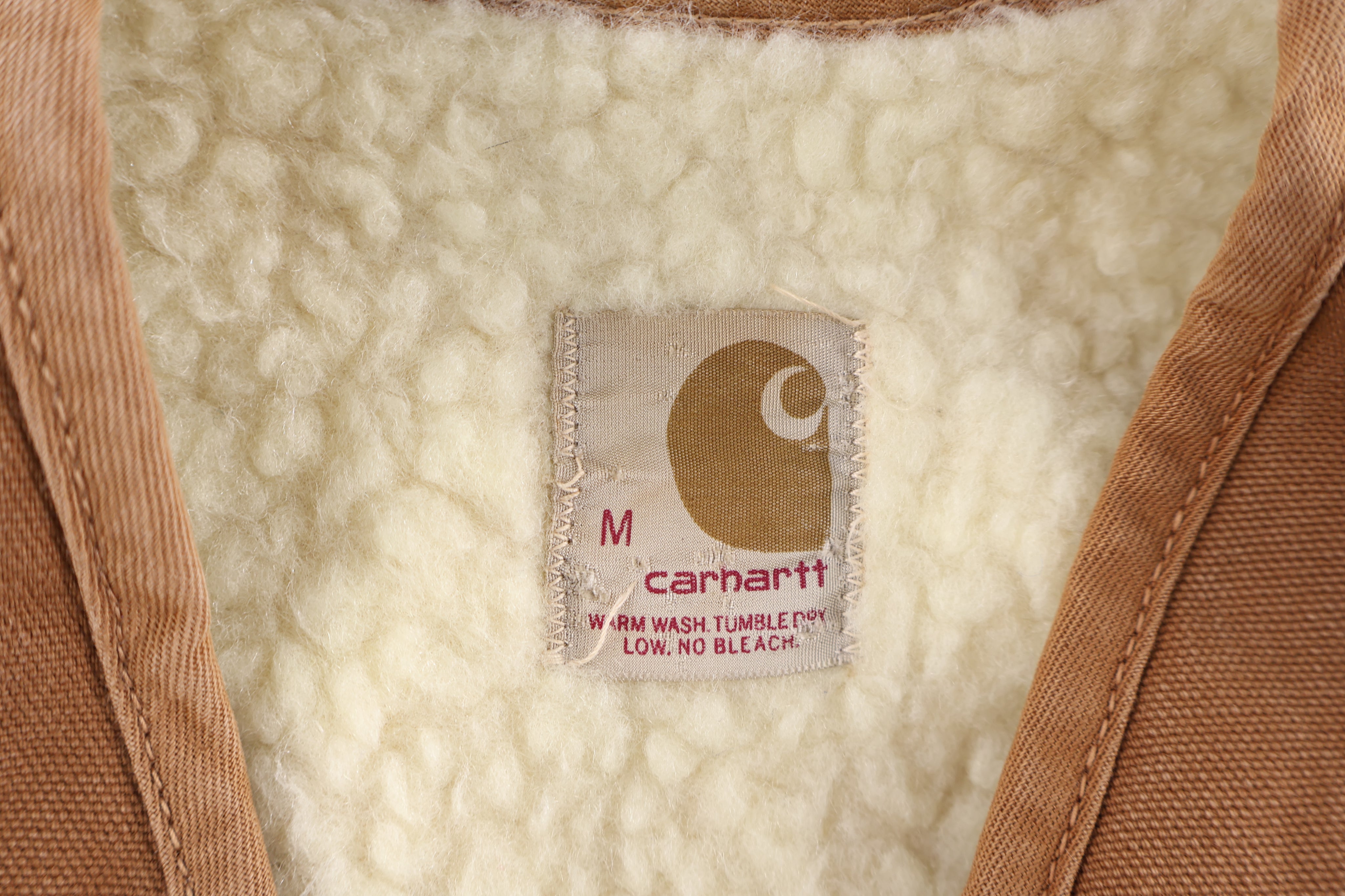 80's Carhartt Logo Patch Tan Full Zip Vest - Vest - Thrifted Threads