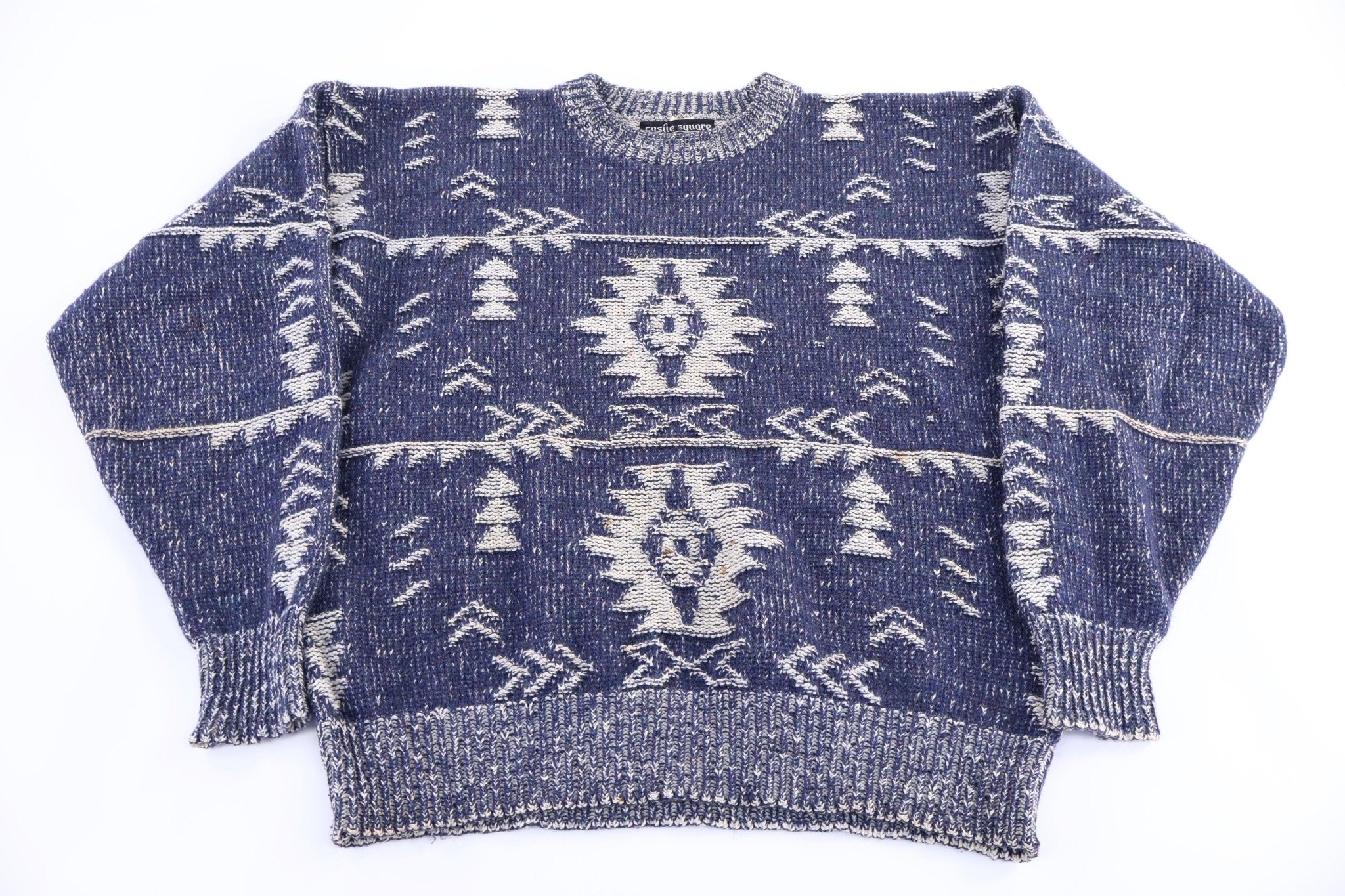 80's Castle Square Multipatterned Knit Sweater - Sweater - Thrifted Threads