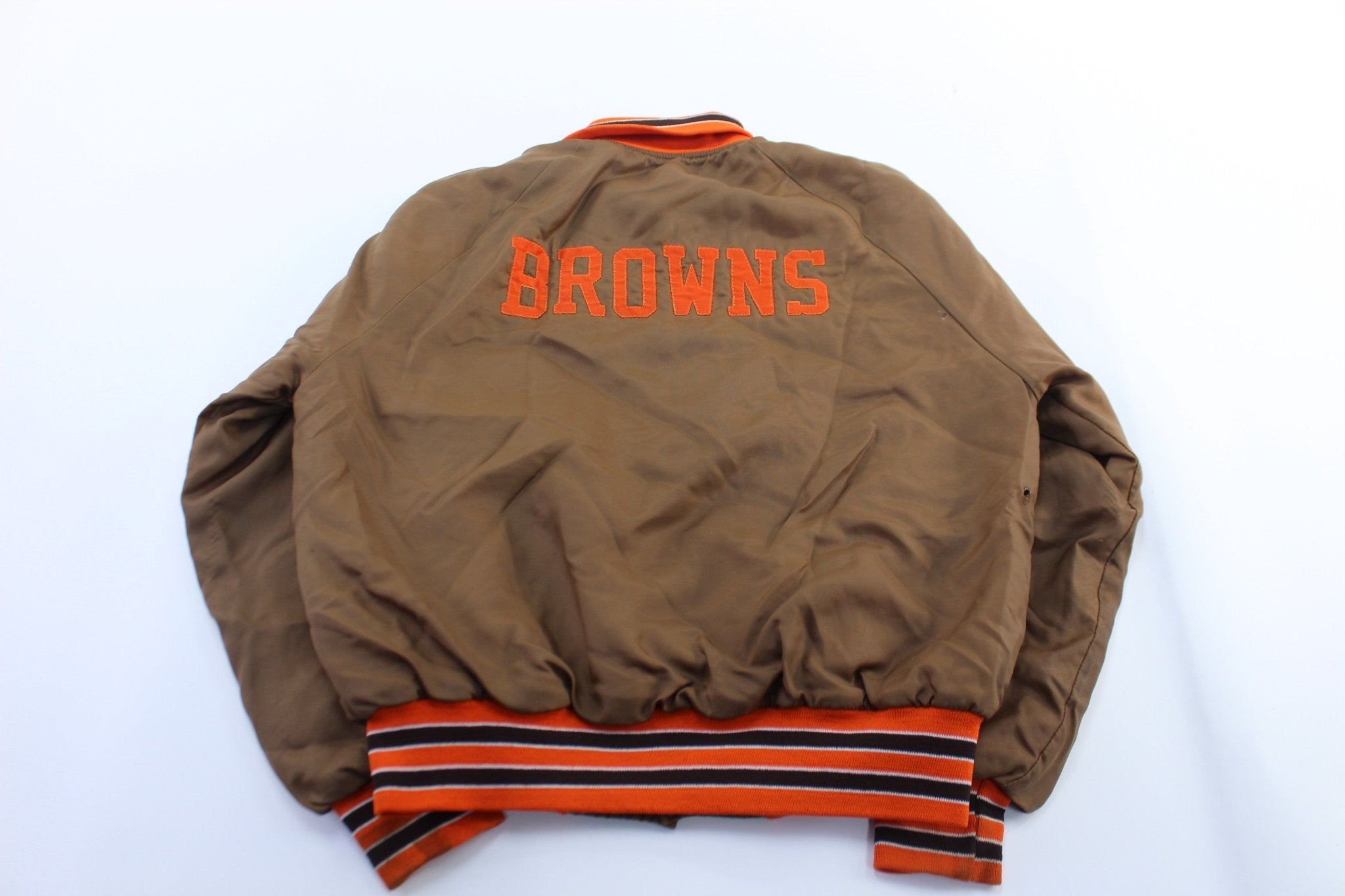 80's Cleveland Browns Embroidered Bomber Jacket - ThriftedThreads.com