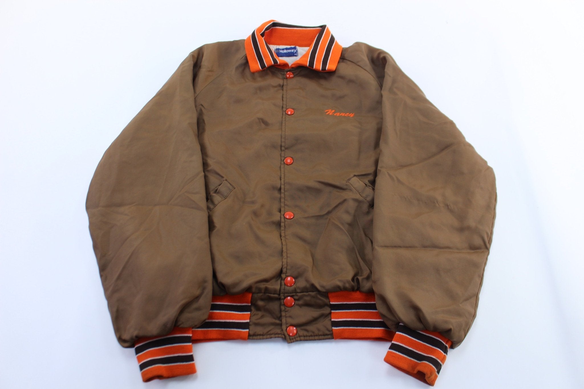 80's Cleveland Browns Embroidered Bomber Jacket - ThriftedThreads.com