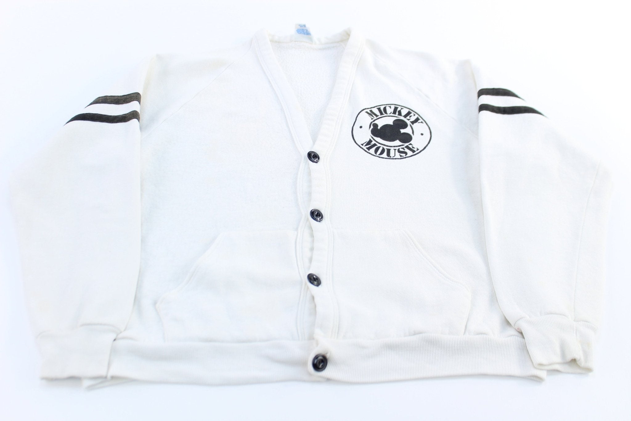80's Disney Mickey Mouse Striped Cardigan Sweater - ThriftedThreads.com