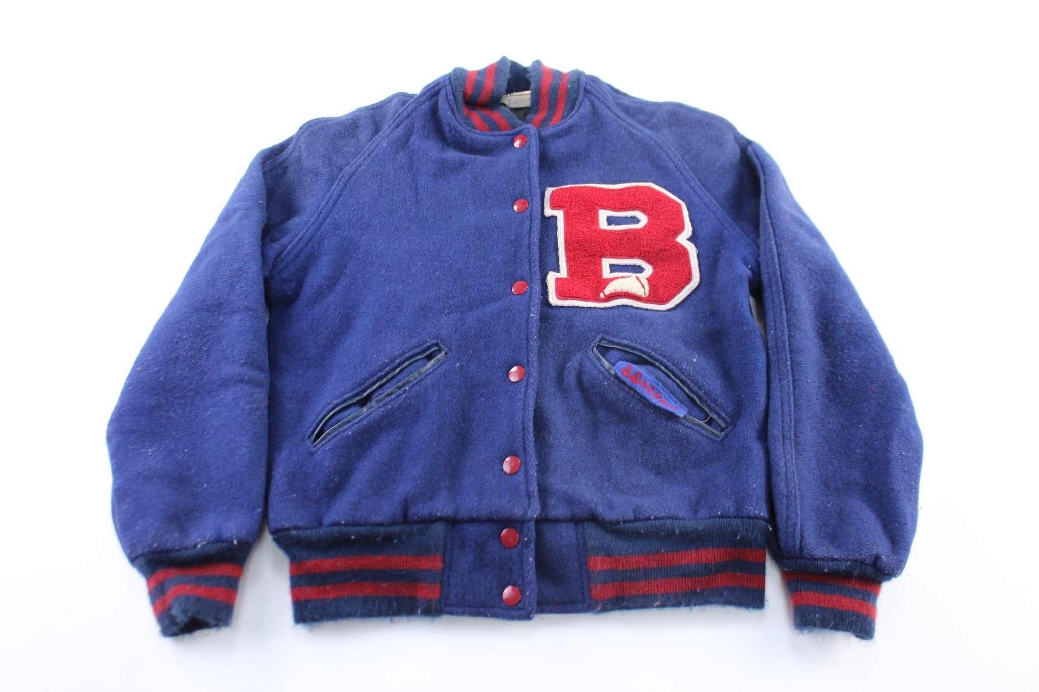 80's Howe's Athletic Red & Blue Cheerleader Varsity Jacket - Jacket - Thrifted Threads