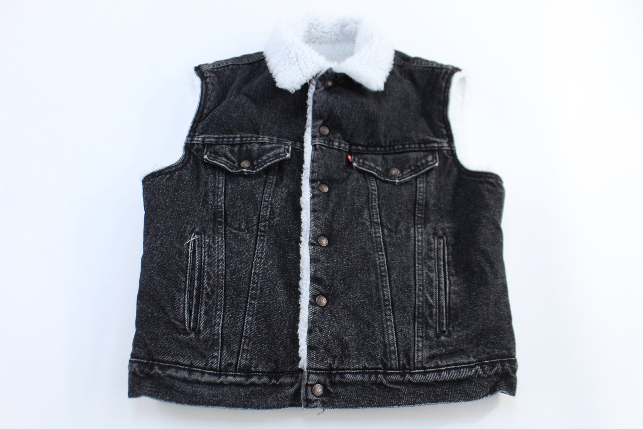 80's Levi's Black Washed Sherpa Lined Vest - Vest - Thrifted Threads
