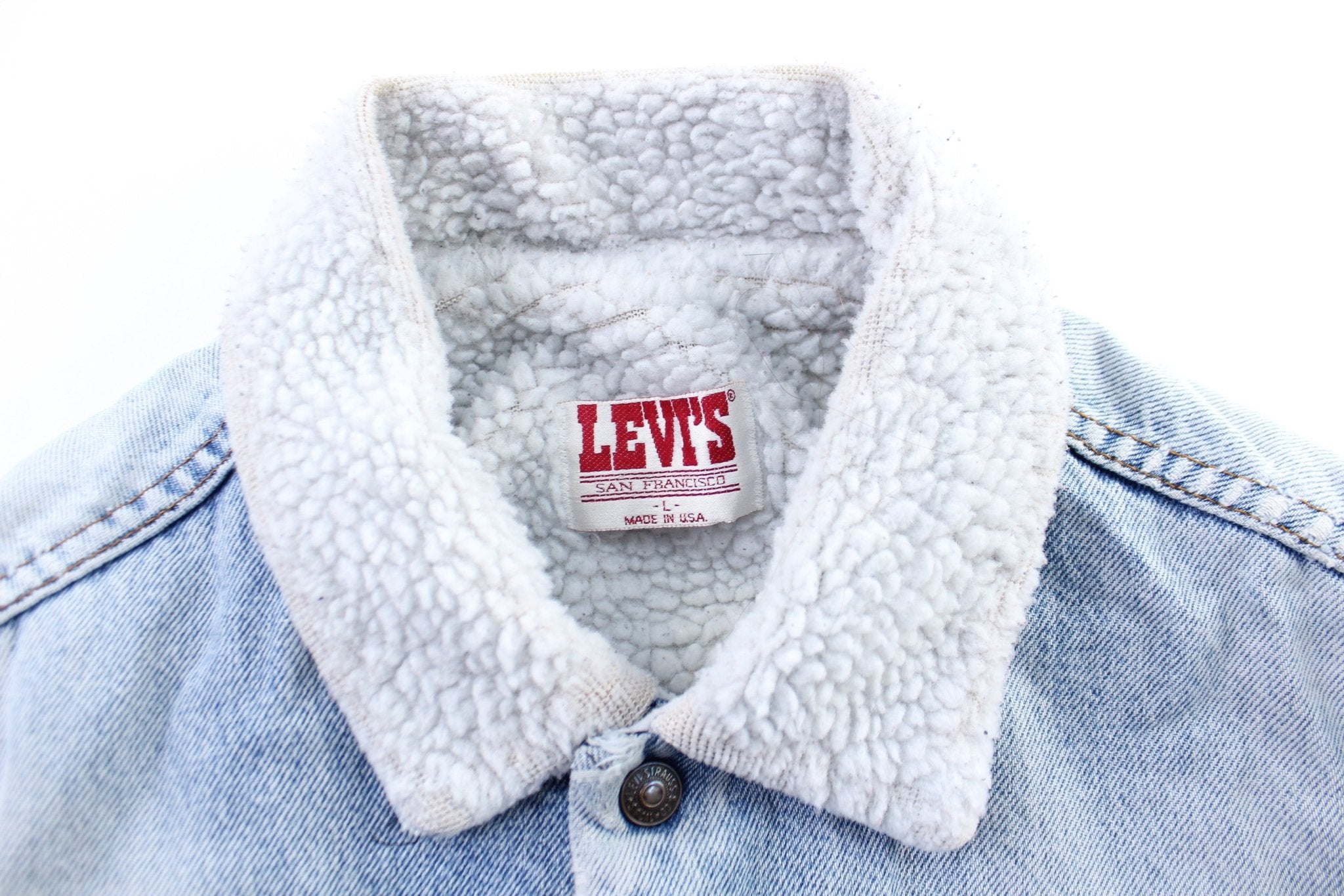 80's Levi's Denim Sherpa Lined Trucker Jacket - ThriftedThreads.com