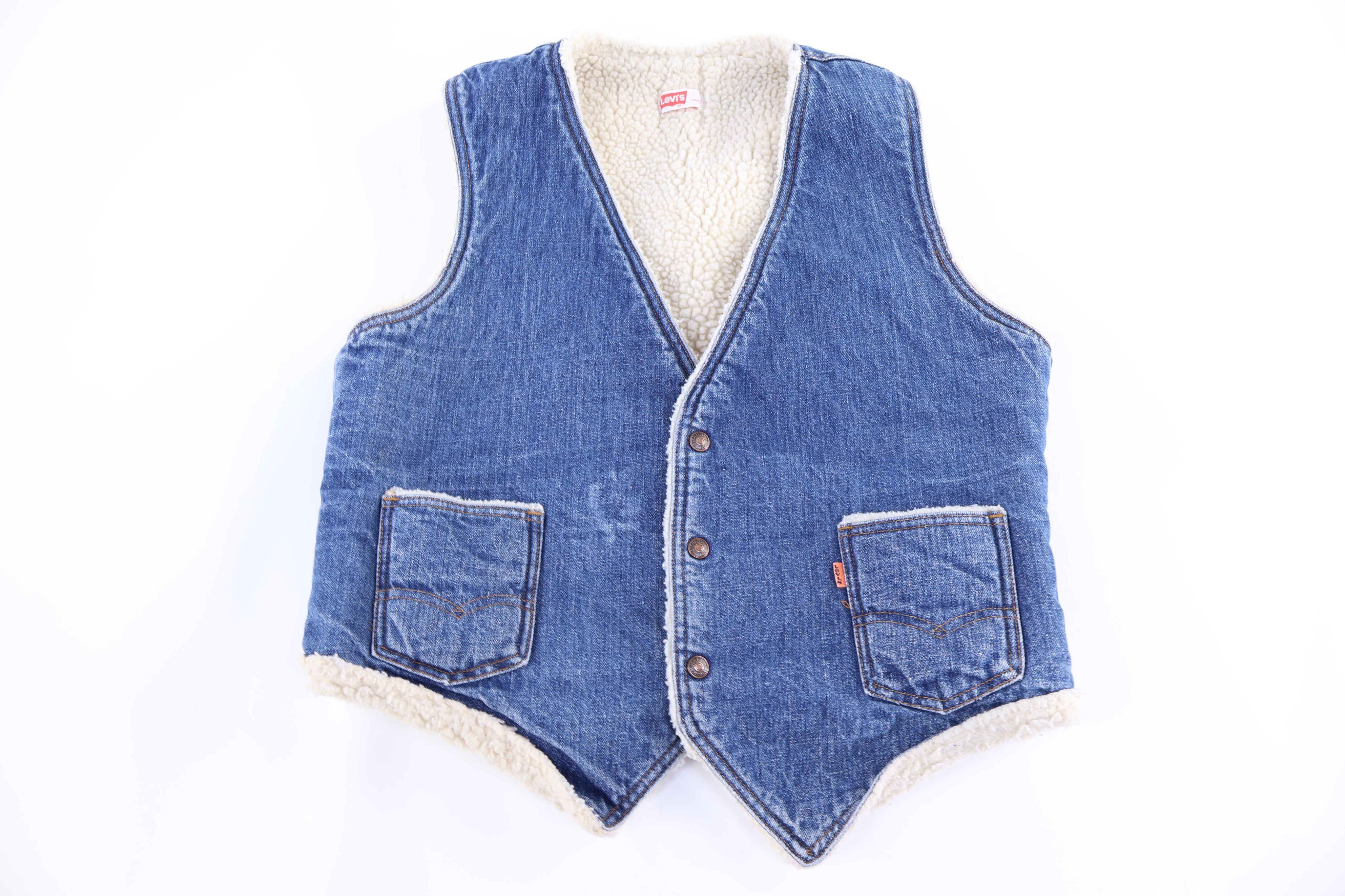 80's Levi's Orange Tab Sherpa Lined Denim Vest - Vest - Thrifted Threads