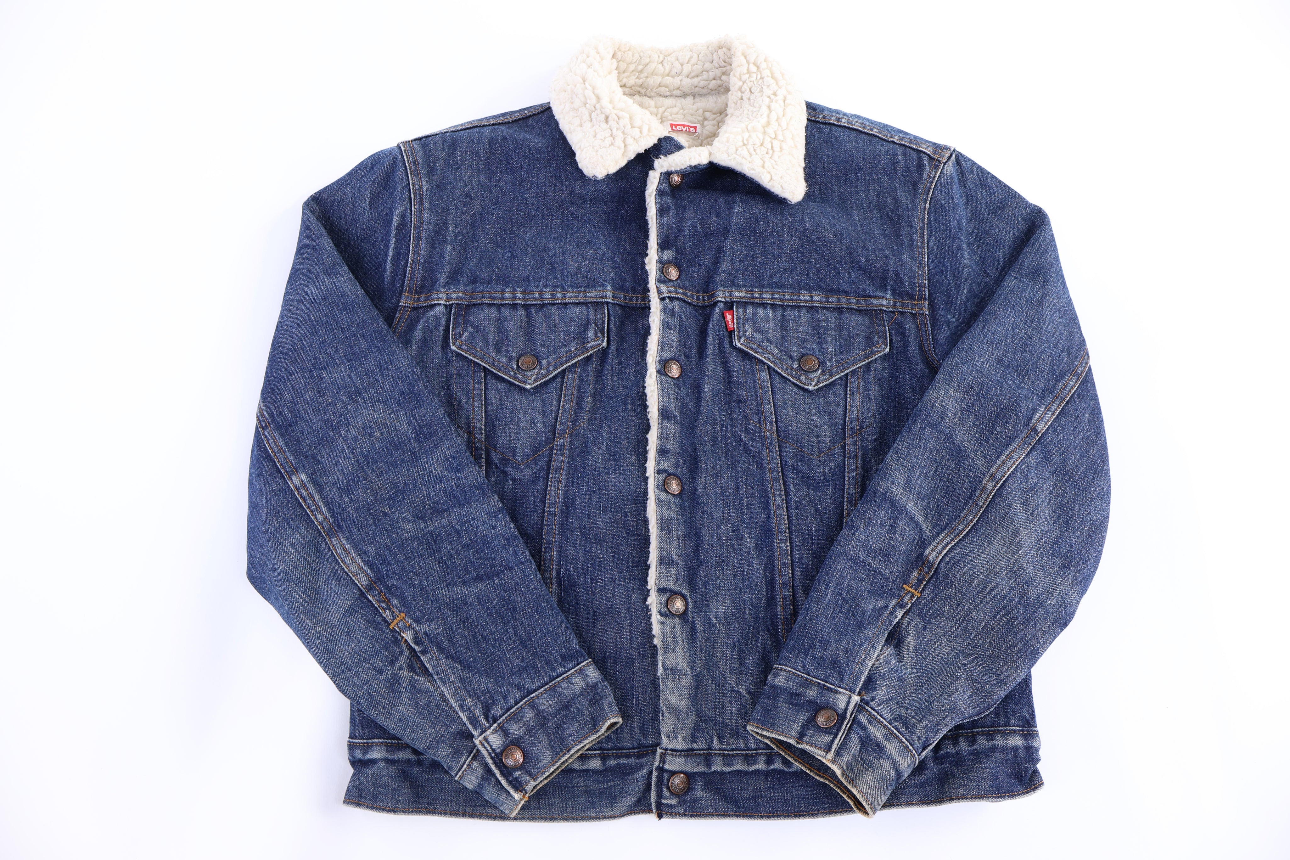 80's Levi's Sherpa Lined Dark Wash Denim Jacket - Jacket - Thrifted Threads