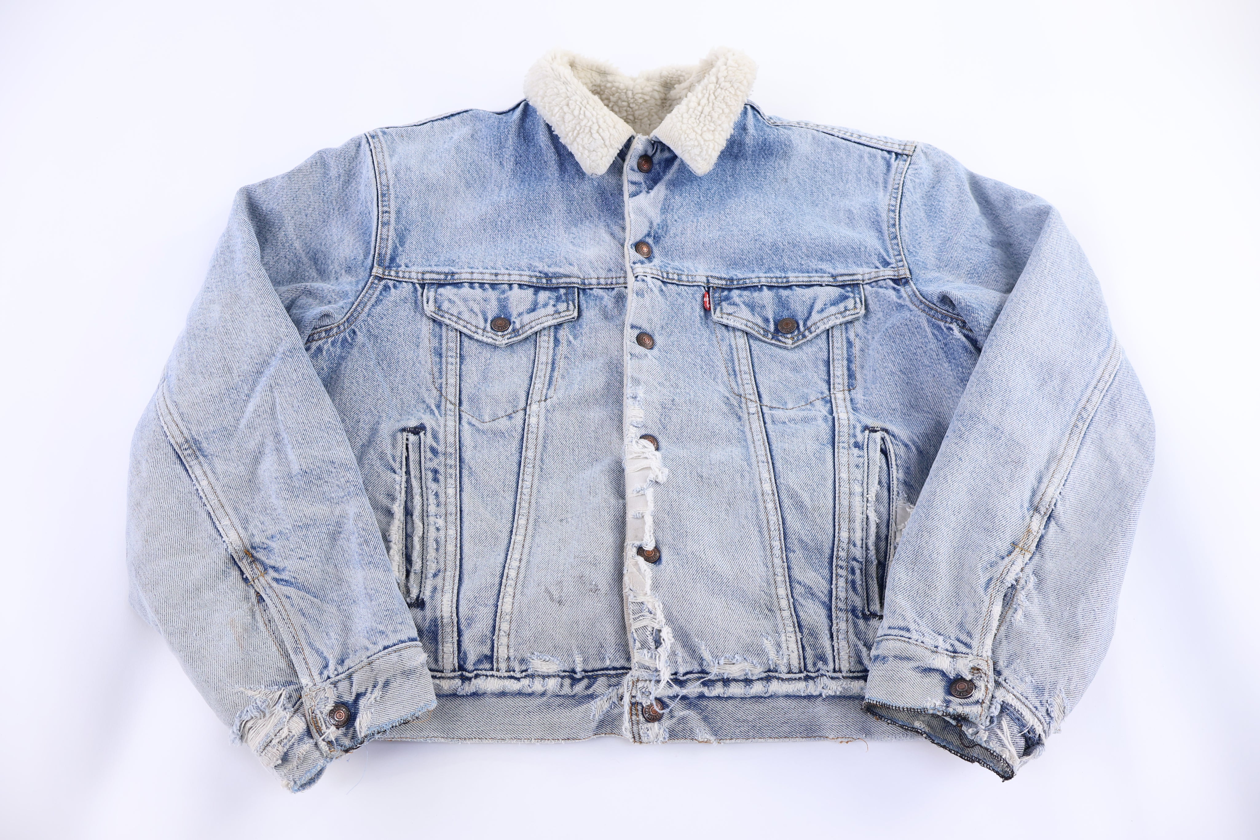 80's Levi's Sherpa Lined Light Wash Denim Jacket - Jacket - Thrifted Threads