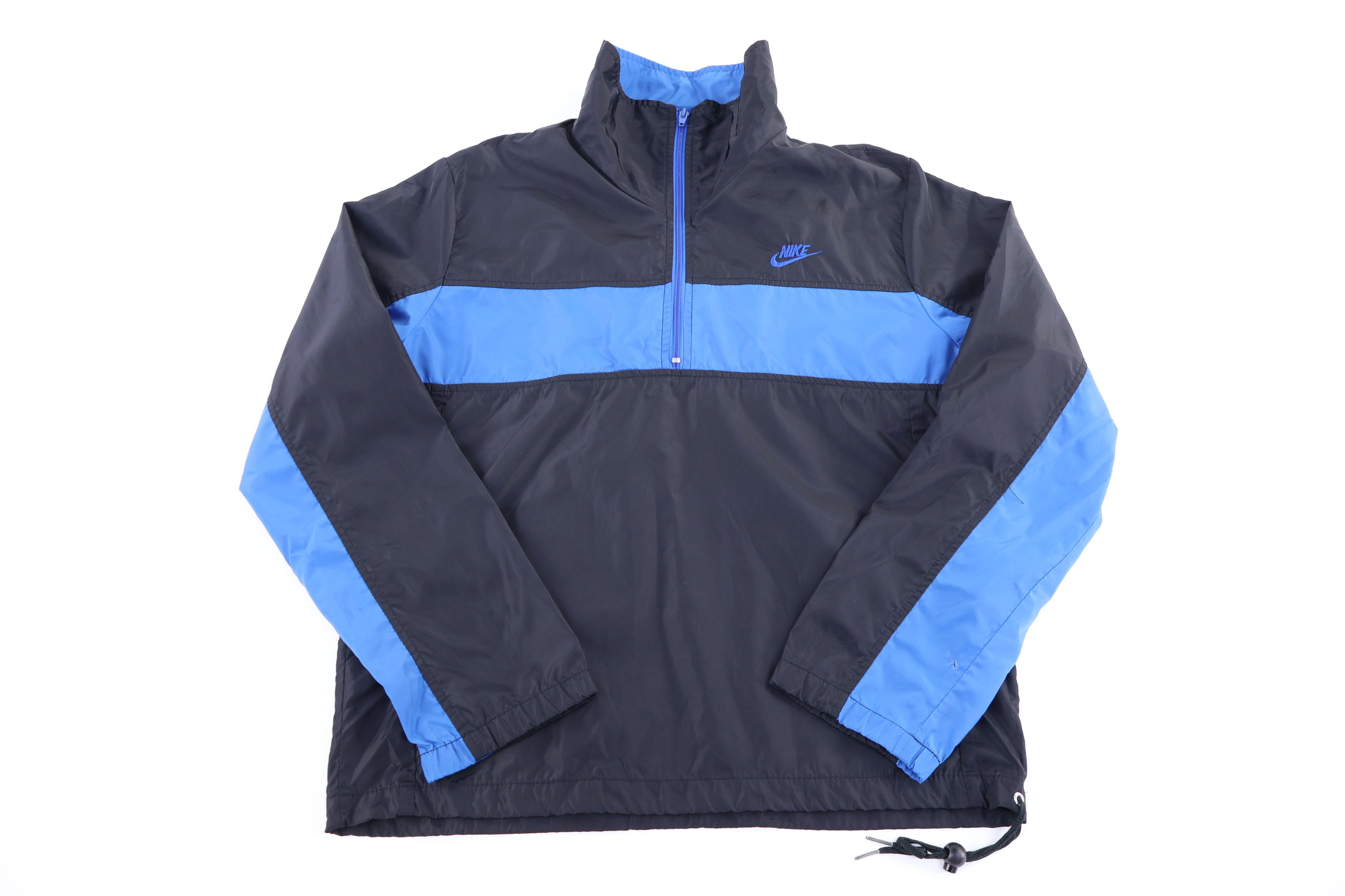 80's Nike Embroidered Logo Black & Blue Full Zip Windbreaker - Jacket - Thrifted Threads